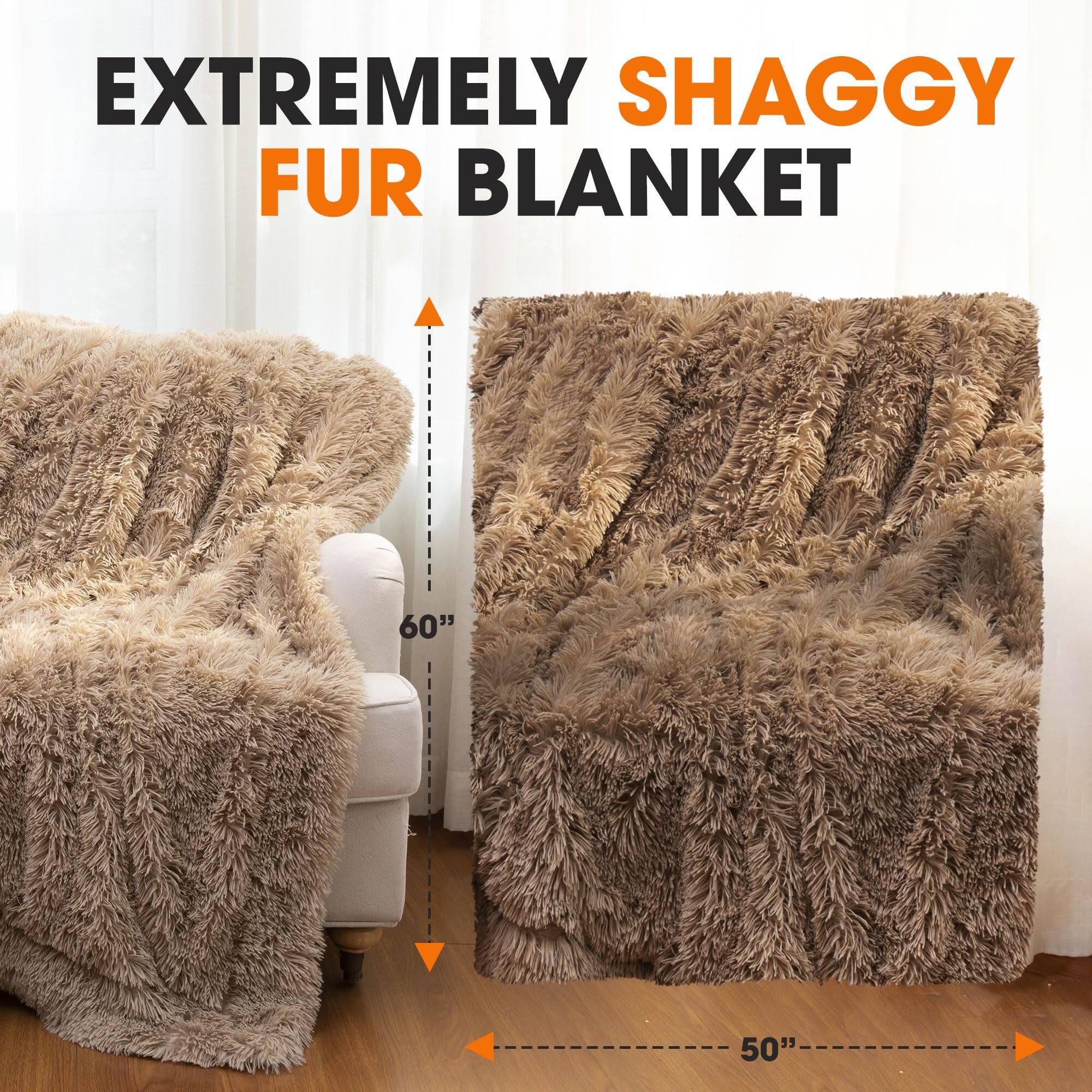Cheer Collection Reversible Faux Fur Long Shaggy Hair Accent Throw