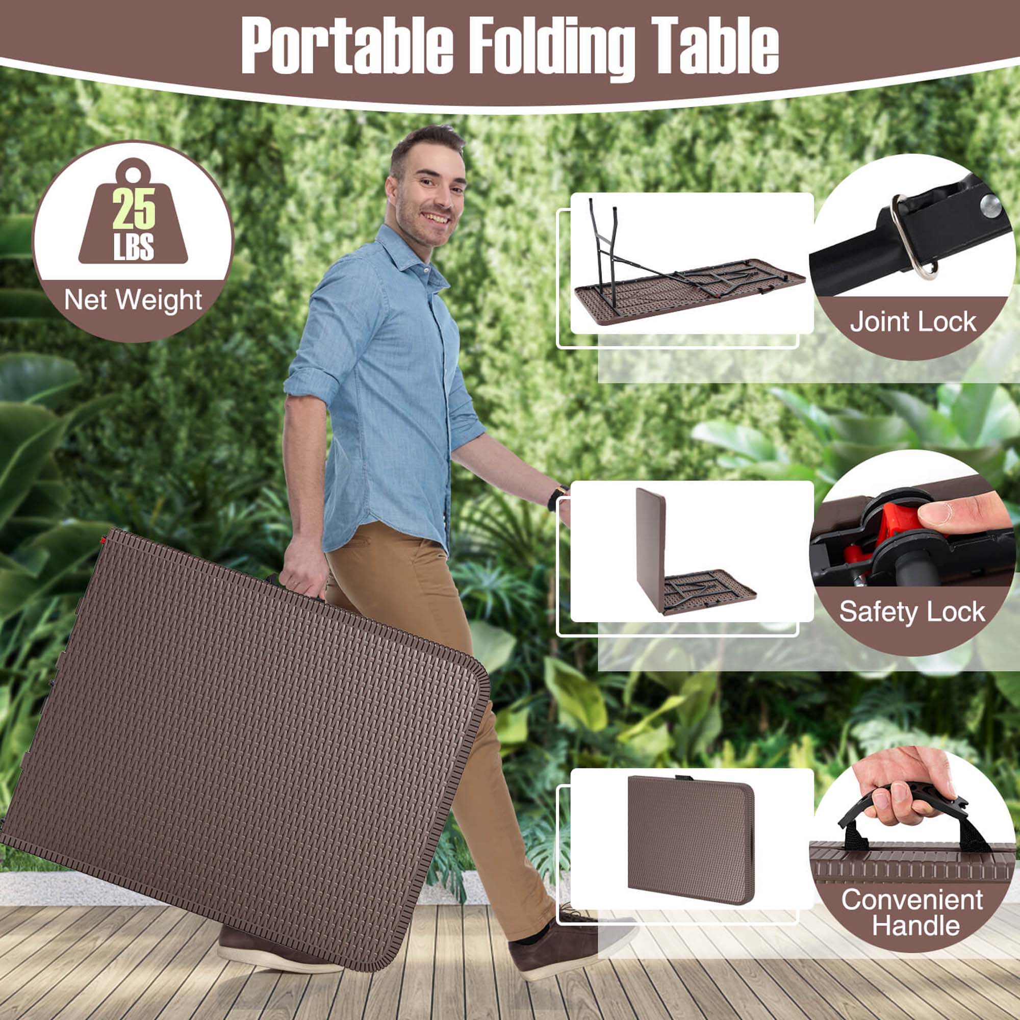 Portable Folding Table

- 25 LBS Net Weight
- Joint Lock
- Safety Lock
- Convenient Handle