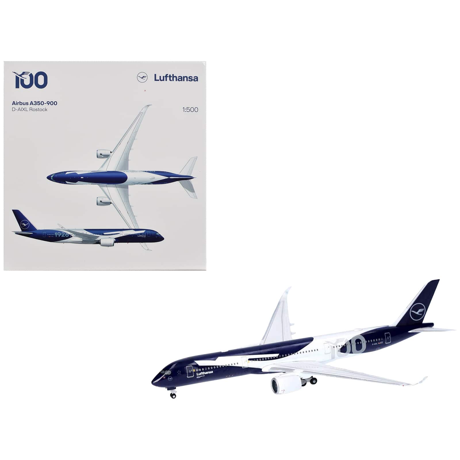 "Airbus A350-900 Commercial Aircraft ""Lufthansa 100 Years"" (D-AIXL) Blue with Graphics 1/500 Model Airplane by Herpa" price history on PriceWatchPro