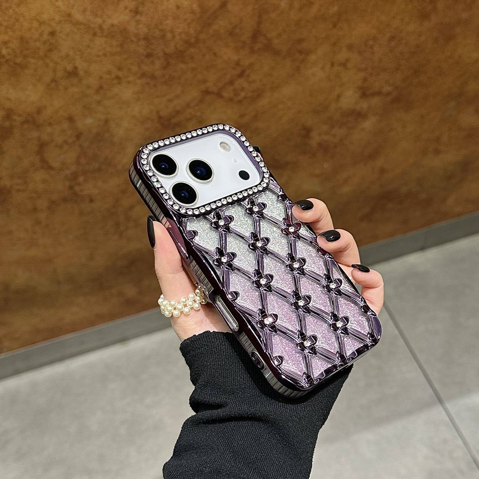 Alt View 5. UUCOVER - Luxury Electroplated Bling Glitter Case for Apple iPhone 18 Pro Max, Shockproof Sparkle Rhinestone Diamond Flower Cover - Purple.