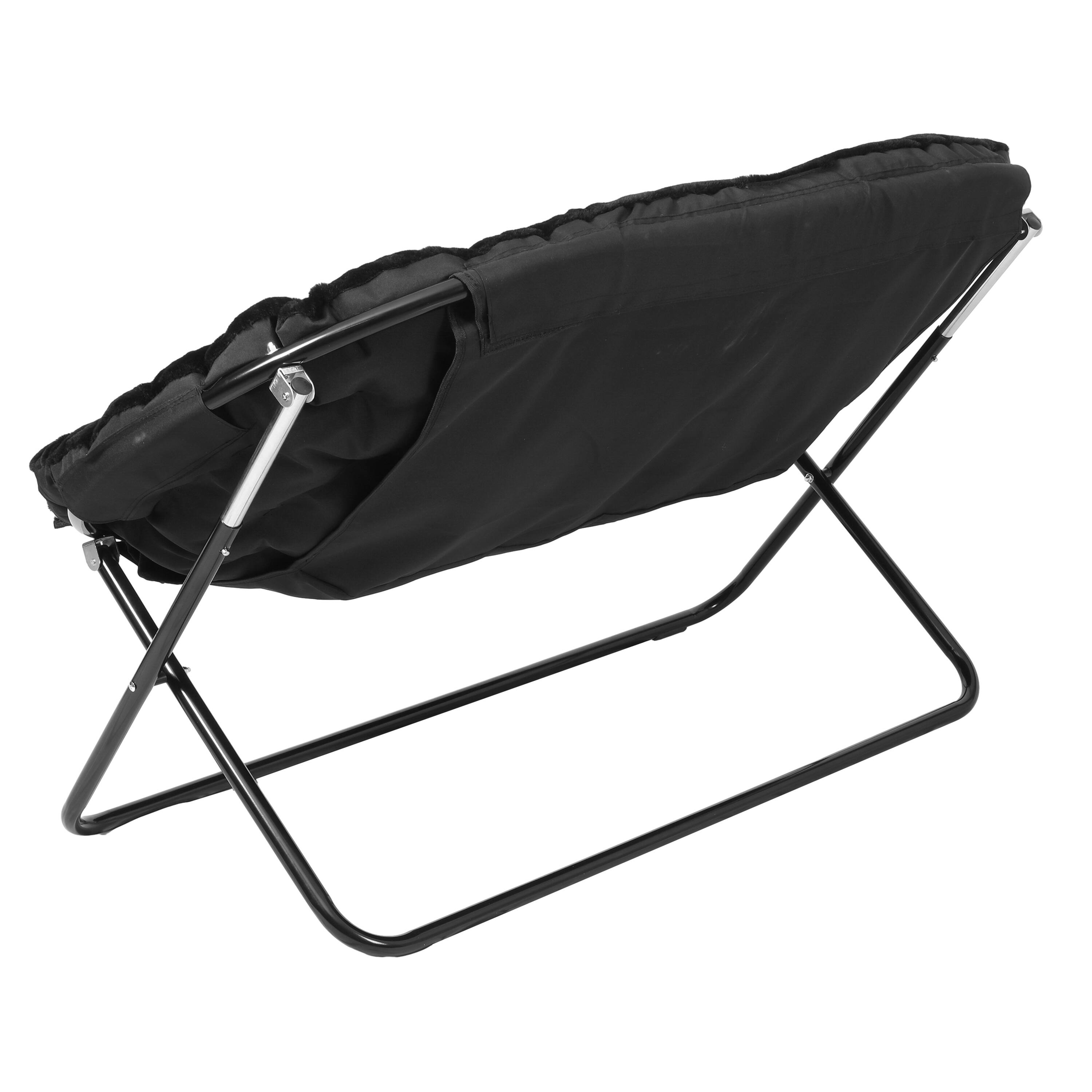 Alt View 7. Emma + Oliver - Janey Folding Double Saucer Chair with Steel Frame for Dorm, Living Room, or Bedroom - Black Fabric/Black Frame.