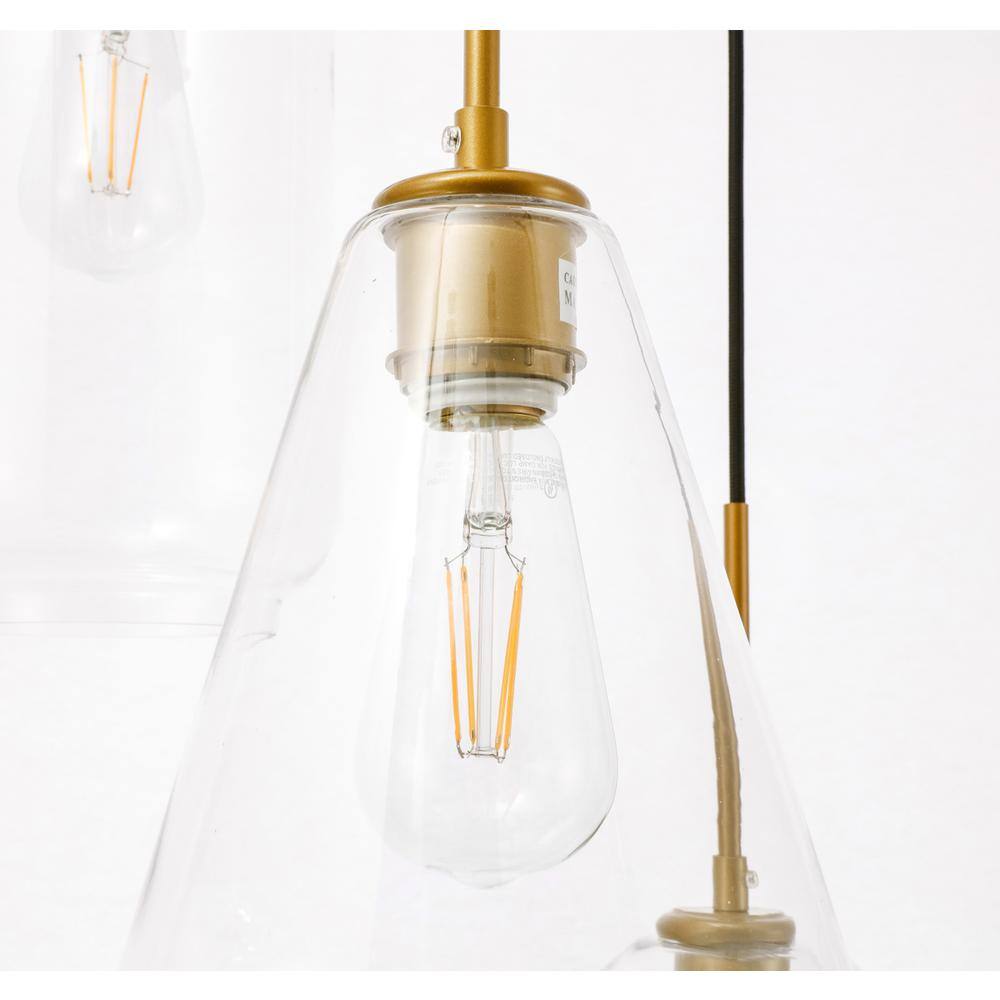 Alt View 2. Living District - Gene 3 light Brass and Clear glass pendant - Brass And Clear Glass.