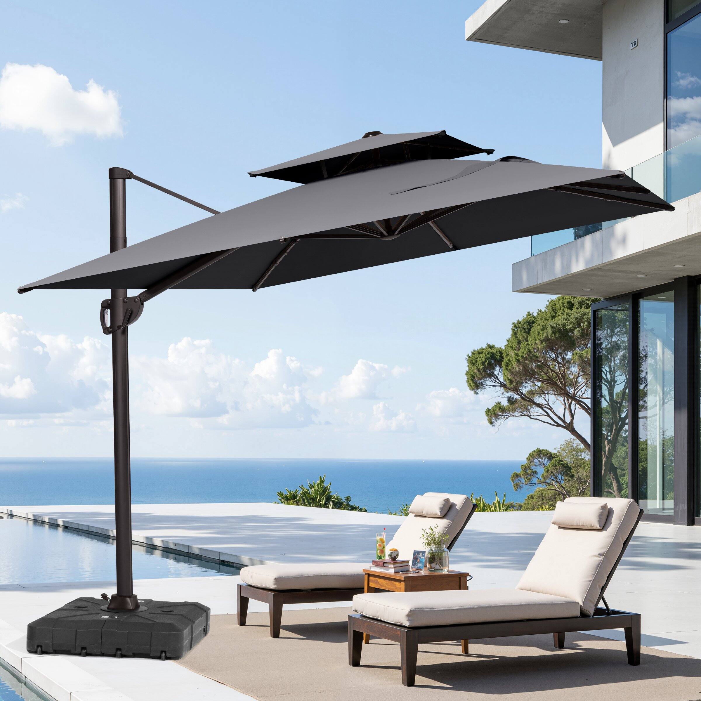 Angle. Crestlive Products - Crestlive Products 11ft UPF50+ Aluminum Double Top Slide-tilt Cantilever Patio Umbrella with 350lbs Wheeled Base - Dark gray.