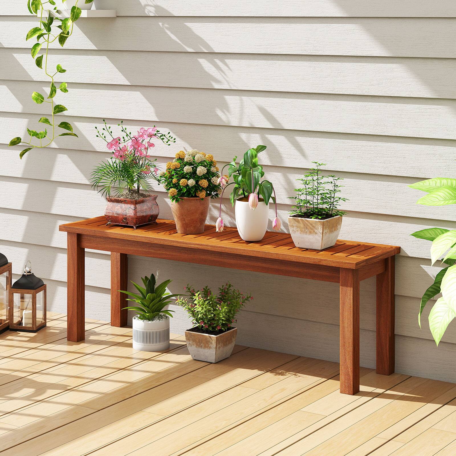 Alt View 3. Costway - Costway 2 PCS 2-Person Outdoor Wood Bench with Slatted Seat, Front Porch Dining Seating - Natural.