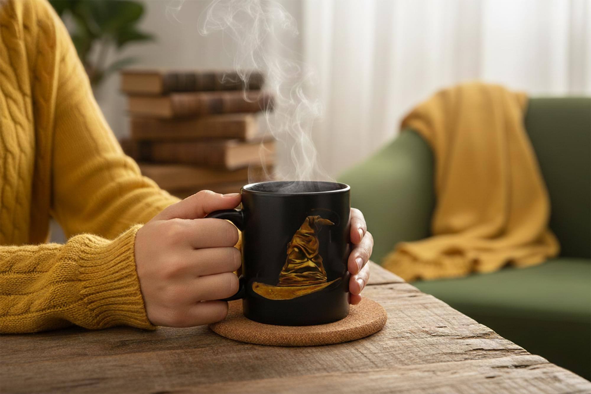 Alt View 4. Harry Potter - Harry Potter Hufflepuff 20oz Heat Reveal Ceramic Coffee Mug | Color Changing Cup - Black.