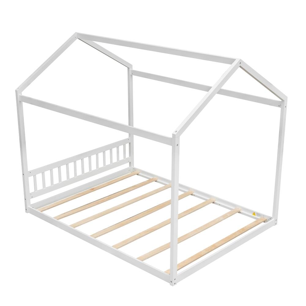 Alt View 2. Loheer - Loheer Queen House Bed White Floor Bed Kids Wooden Bed Frame - White.