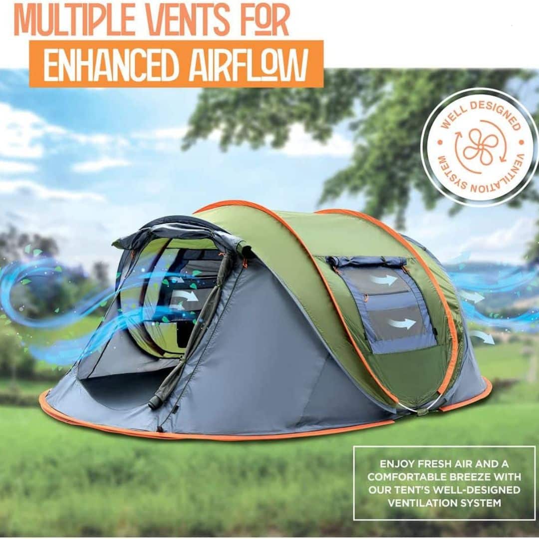 Multiple vents for enhanced airflow. Enjoy fresh air and a comfortable breeze with our tent's well-designed ventilation system.