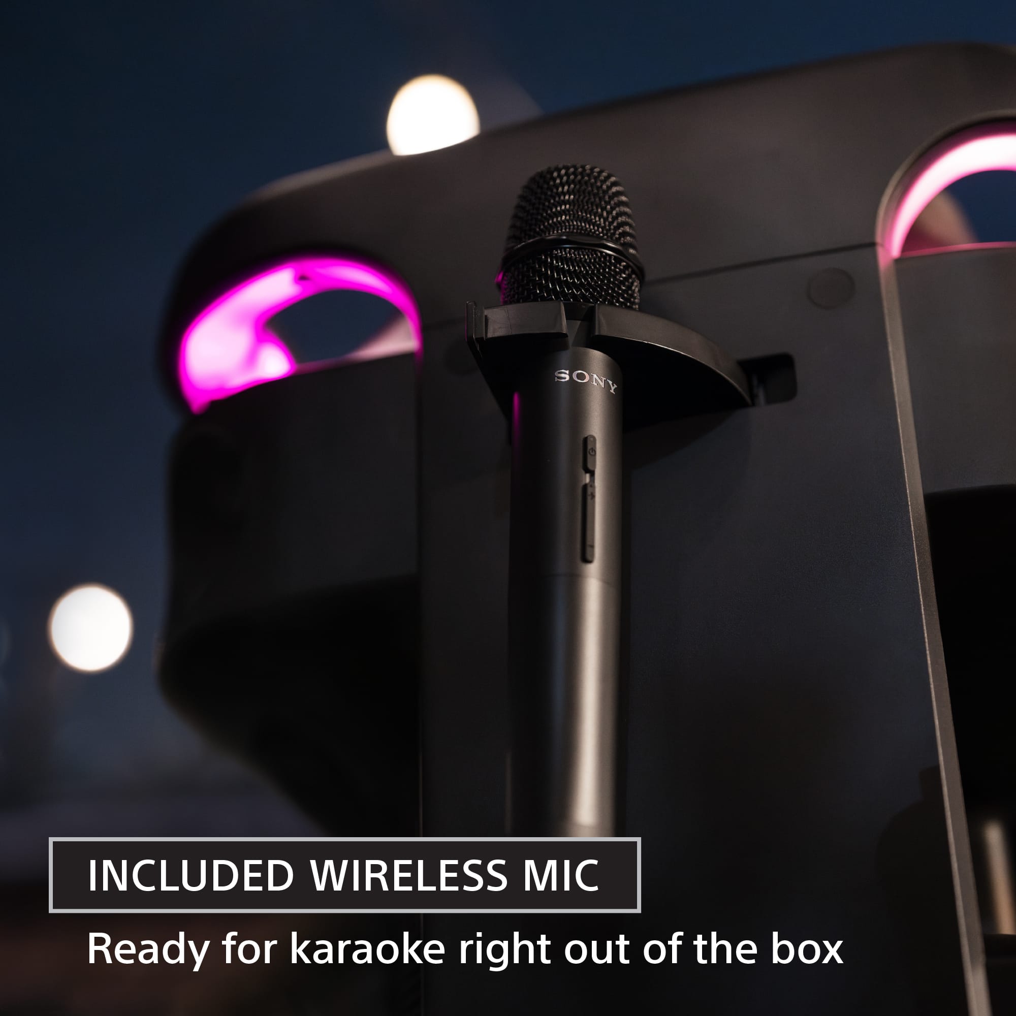 Ready for karaoke right out of the box. Included wireless mic.