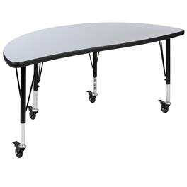 Emma + Oliver - Mobile 47.5" Half Circle Wave Flexible Collaborative Kids Adjustable Activity Table - Gray