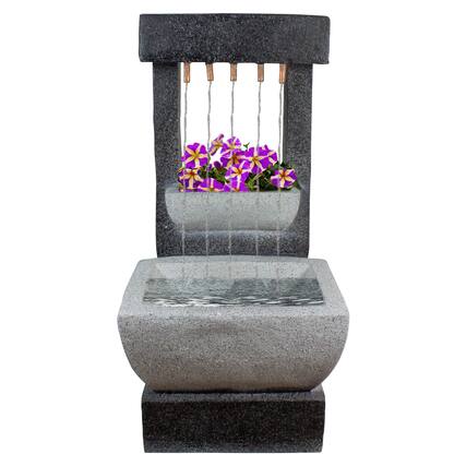 Front. Northlight - LED Lighted Rainfall Outdoor Water Fountain with Planter - 26" - Black.