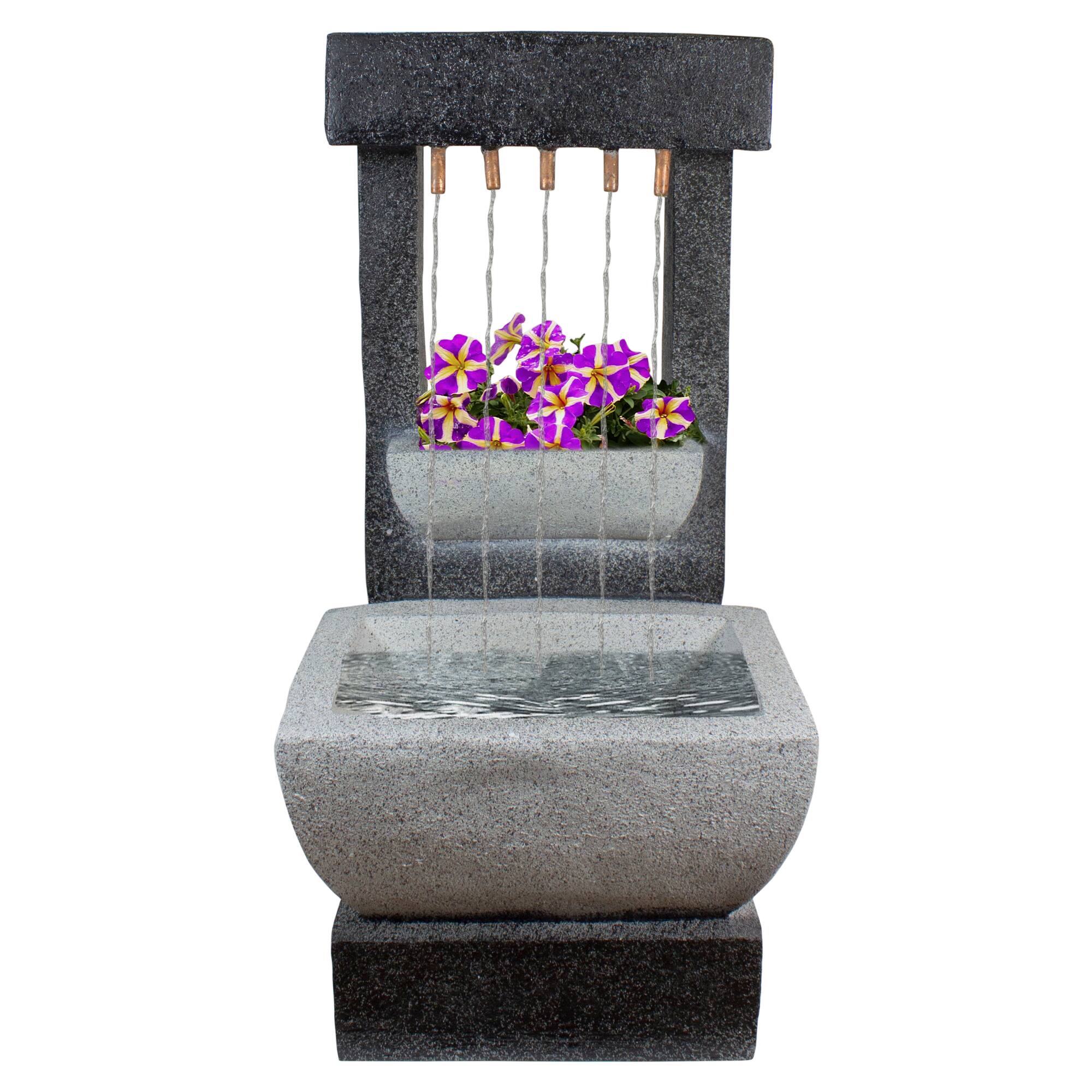 Front. Northlight - LED Lighted Rainfall Outdoor Water Fountain with Planter - 26" - Black.