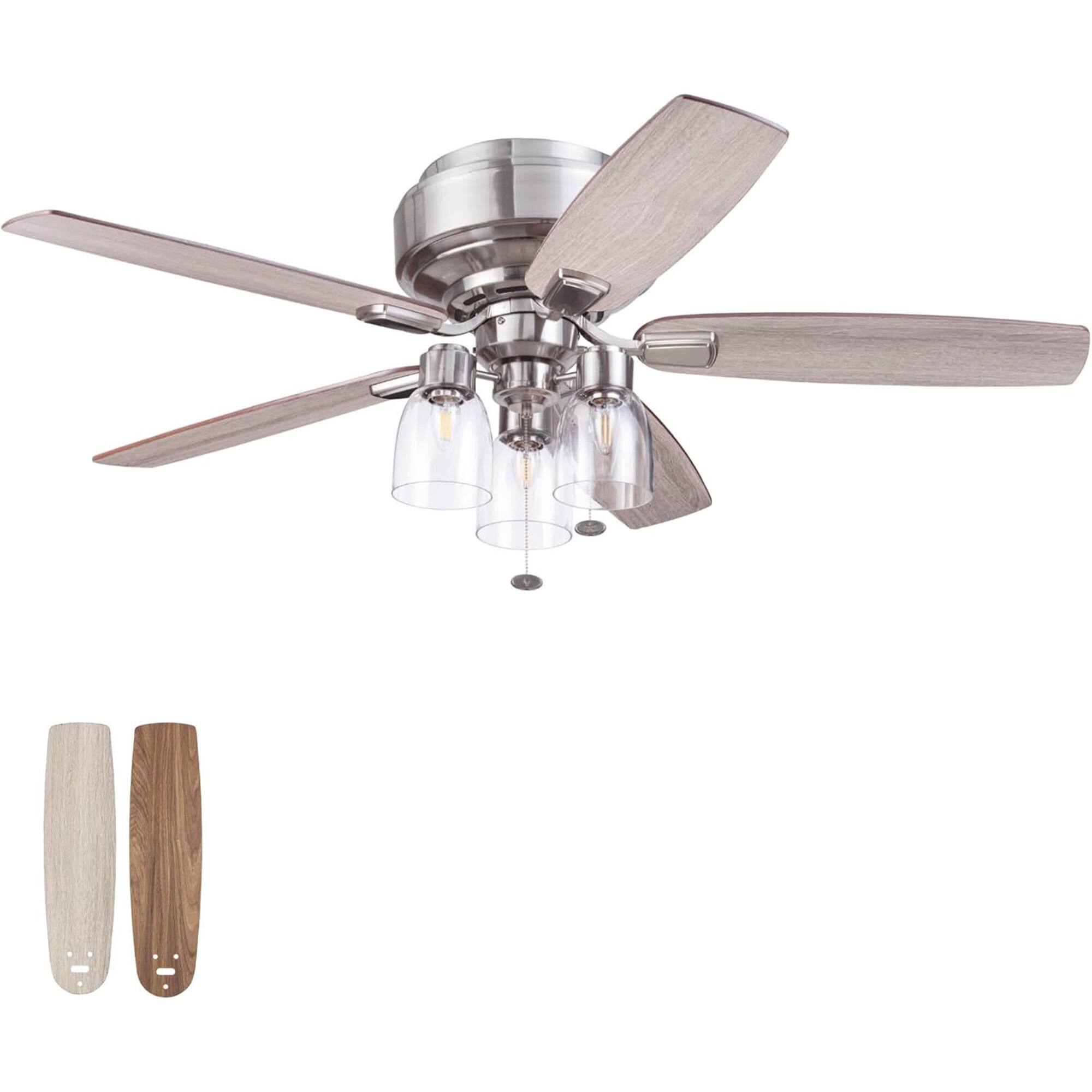 Front. Prominence Home - Prominence Home Magonia 52 Inch Ceiling Fan with Pull Chain, Flush Mount, Nickel - Brushed Nickel.