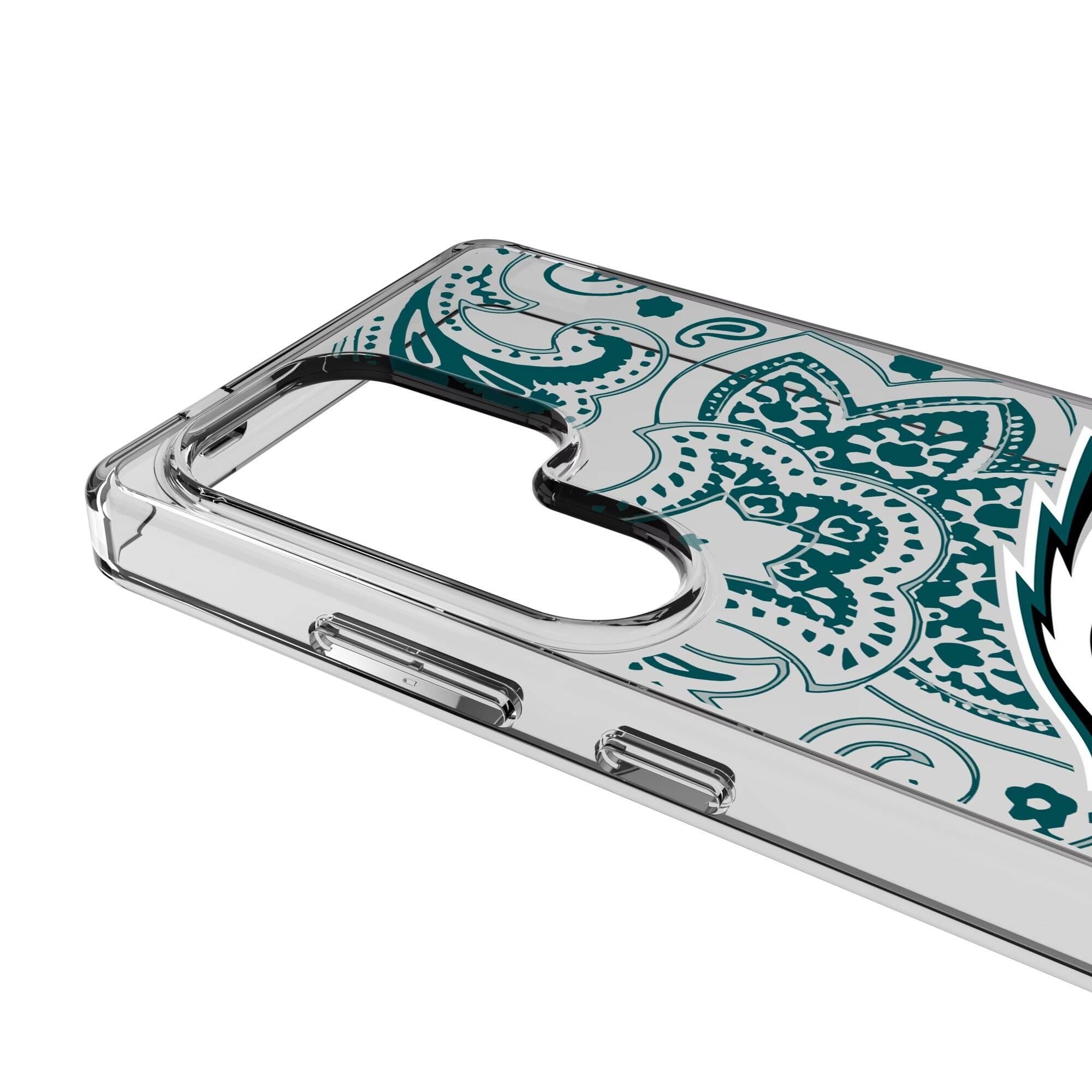 Alt View 2. Keyscaper - Philadelphia Eagles Galaxy Clear Paisley Design Case - S23 Ultra - Multicolor.