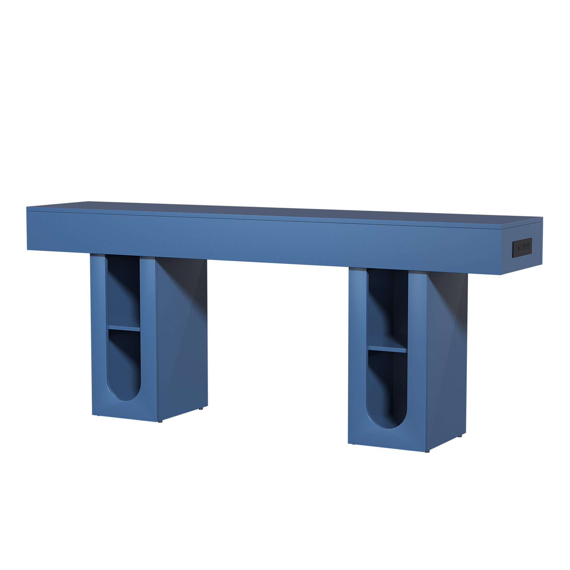 Angle. Whisen - 71-Inch Long Console Table with Built-in Power Outlet and Adjustable Shelves-Blue - Blue.