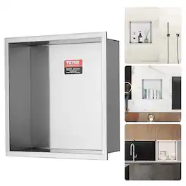 VEVOR - 13"x13" No Tile Shower Niche 304 Stainless Steel, Wall-Inserted Niche Recessed Double Shelves - Silver