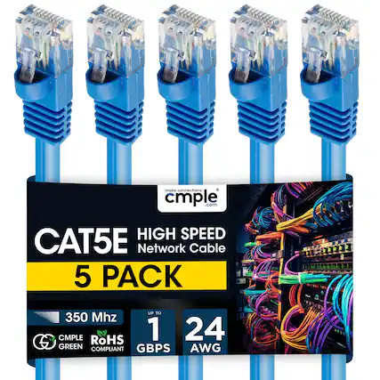 E A5 5E 8 N make connections cmple .com HIGH SPEED AT5E Network Cable 5 PACK UP TO 350 Mhz CMPLE RoHS 1 24 S GREEN AWG COMPLIANT GBPS