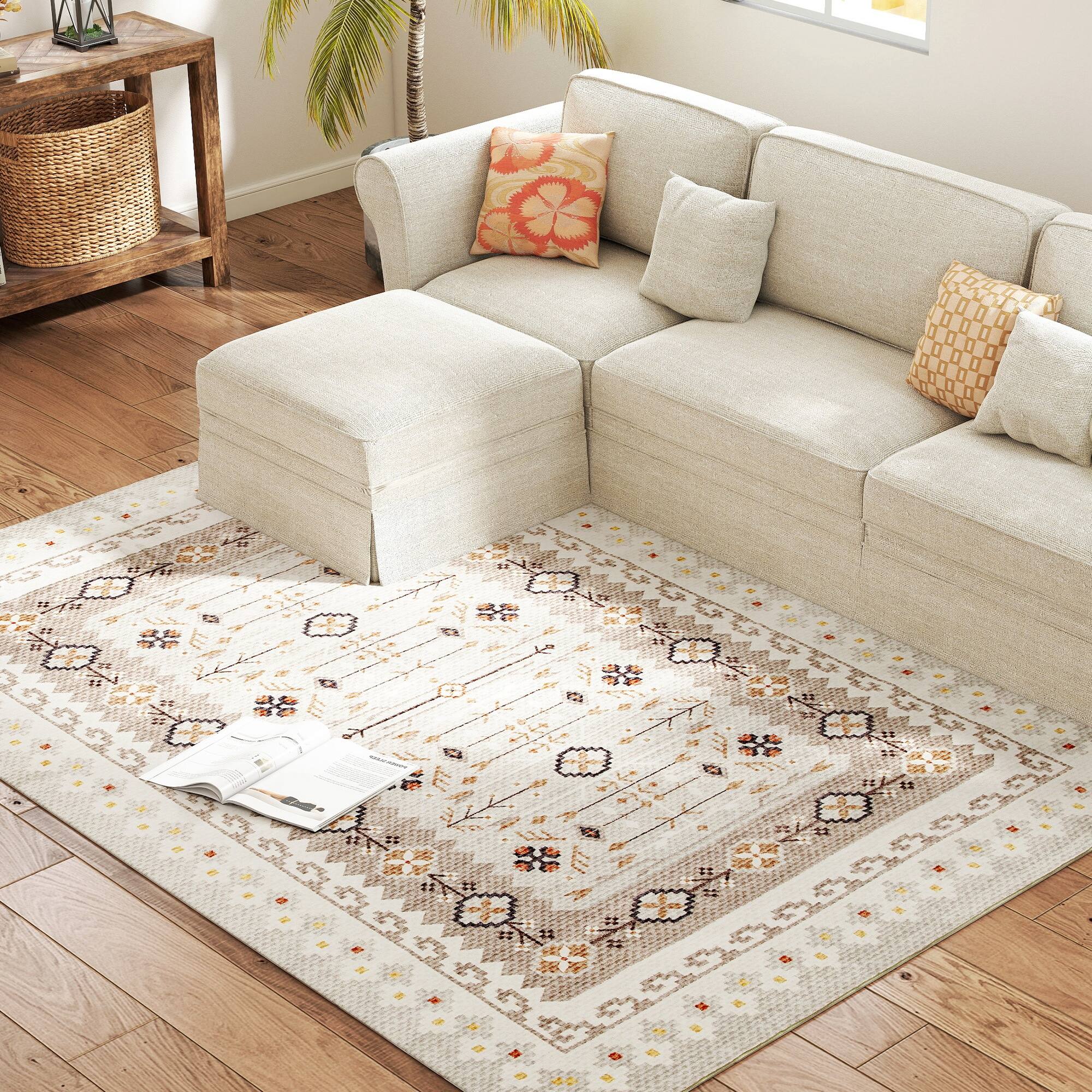 Alt View 7. Homcom - Area Rug 5x7, Machine Washable Non-Slip Boho Floral Print Floor Cover - Brown.