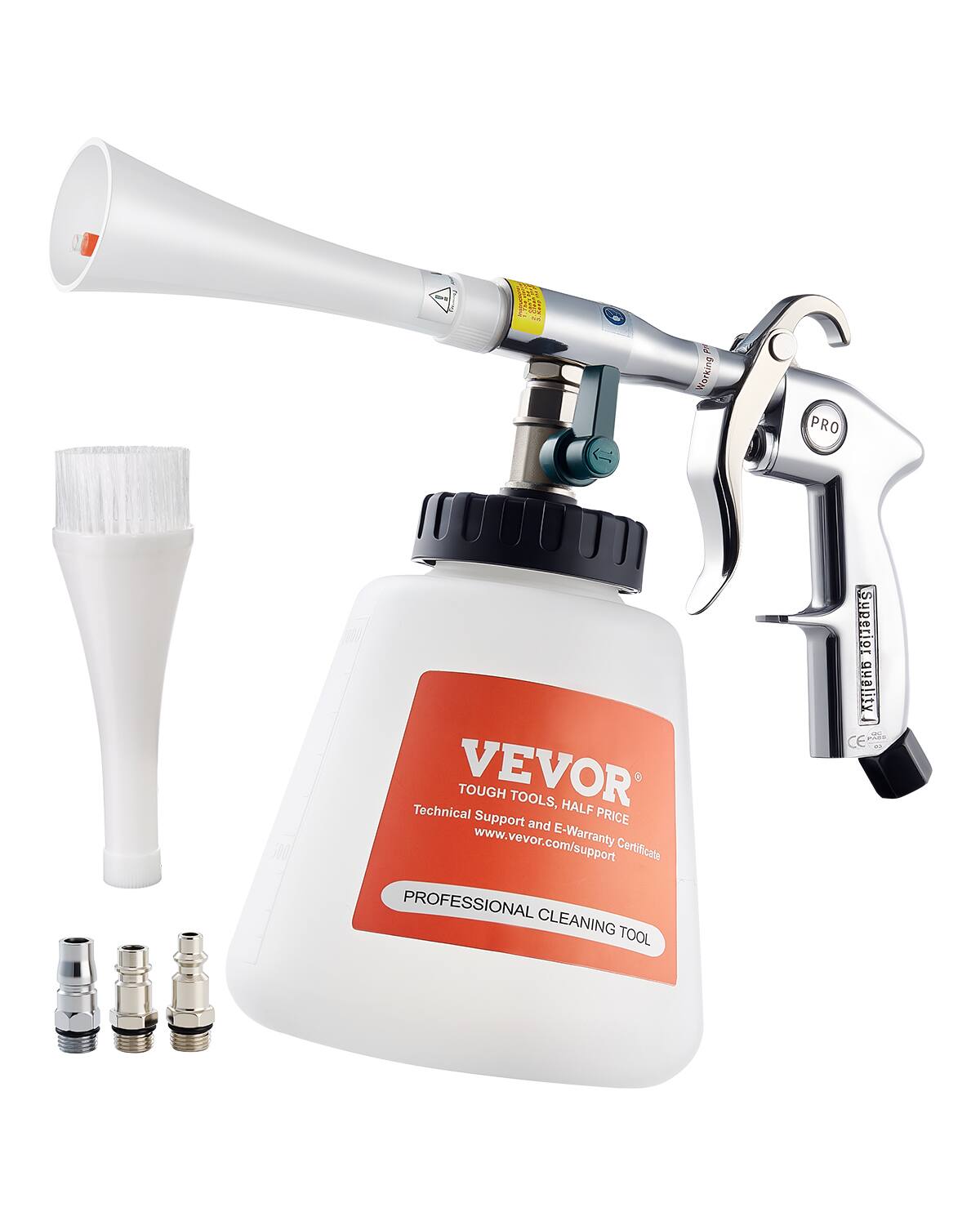 VEVOR - Car Cleaning Gun, 6-9.2 Bar High-Pressure Air Blow Gun with 2 Set Nozzles & 1L Liquid Bottle, Vortex Cleaning Gun - Silver