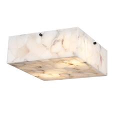 Front. Jonathan Y - Giulia 13" 2-Light Modern Contemporary Alabaster/Iron Square LED Flush Mount, White Marbling/Black - Black/White.