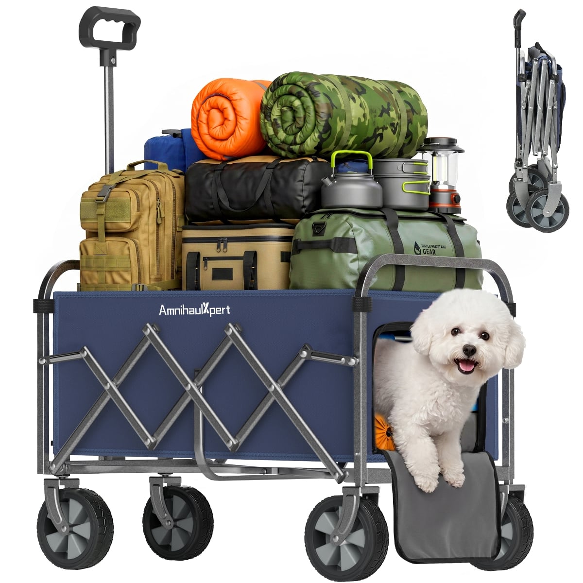 Loheer - Foldable Wagon Cart Heavy Duty Collapsible Wagon with All Terrain Wheels for Camping Garden and Shopping
