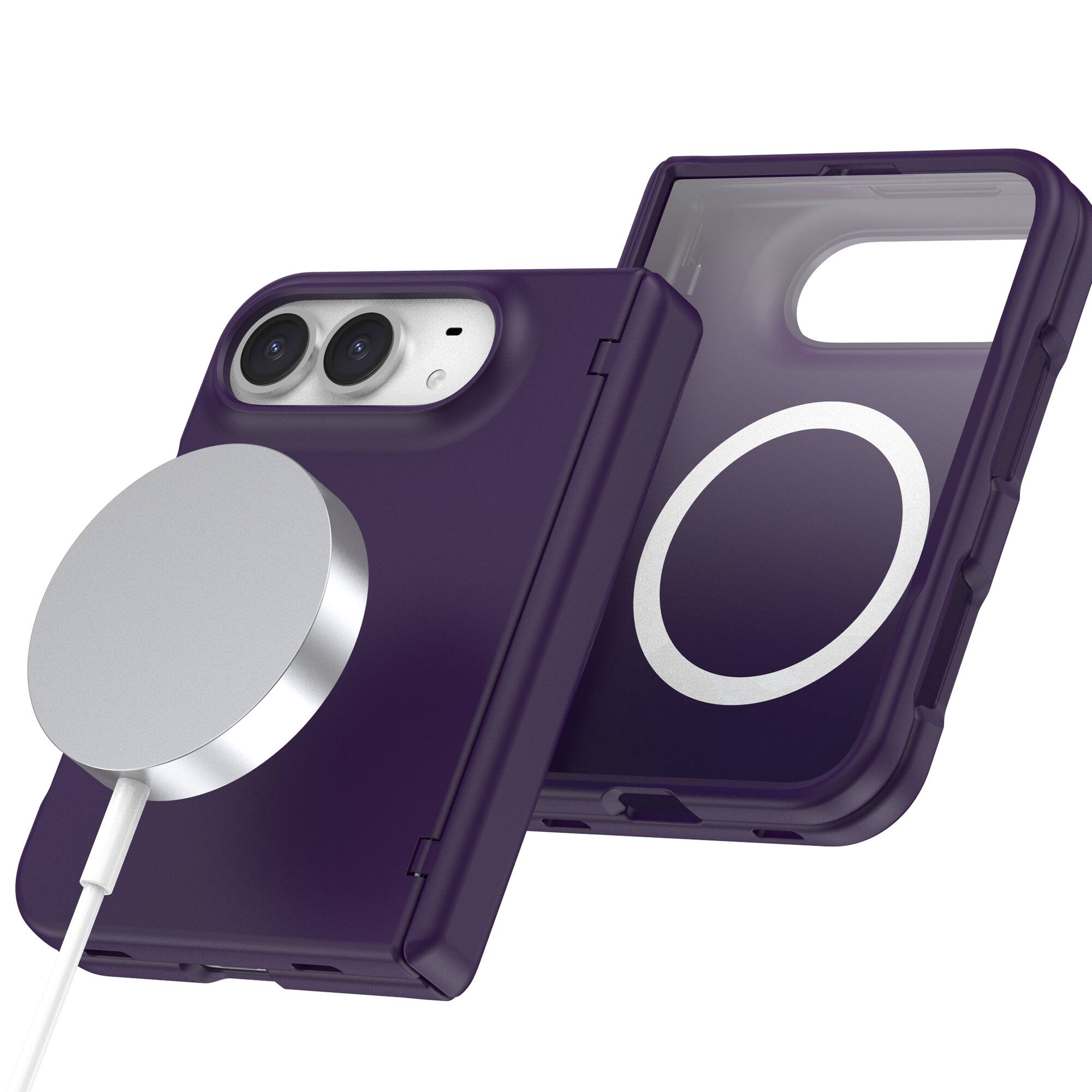 Alt View 2. Dteck - Rugged Magnetic Case for Apple iPhone Duo Built-in Screen Protector Full Hinge Protection Cover,Compatible with Magsafe - Darkpurple.