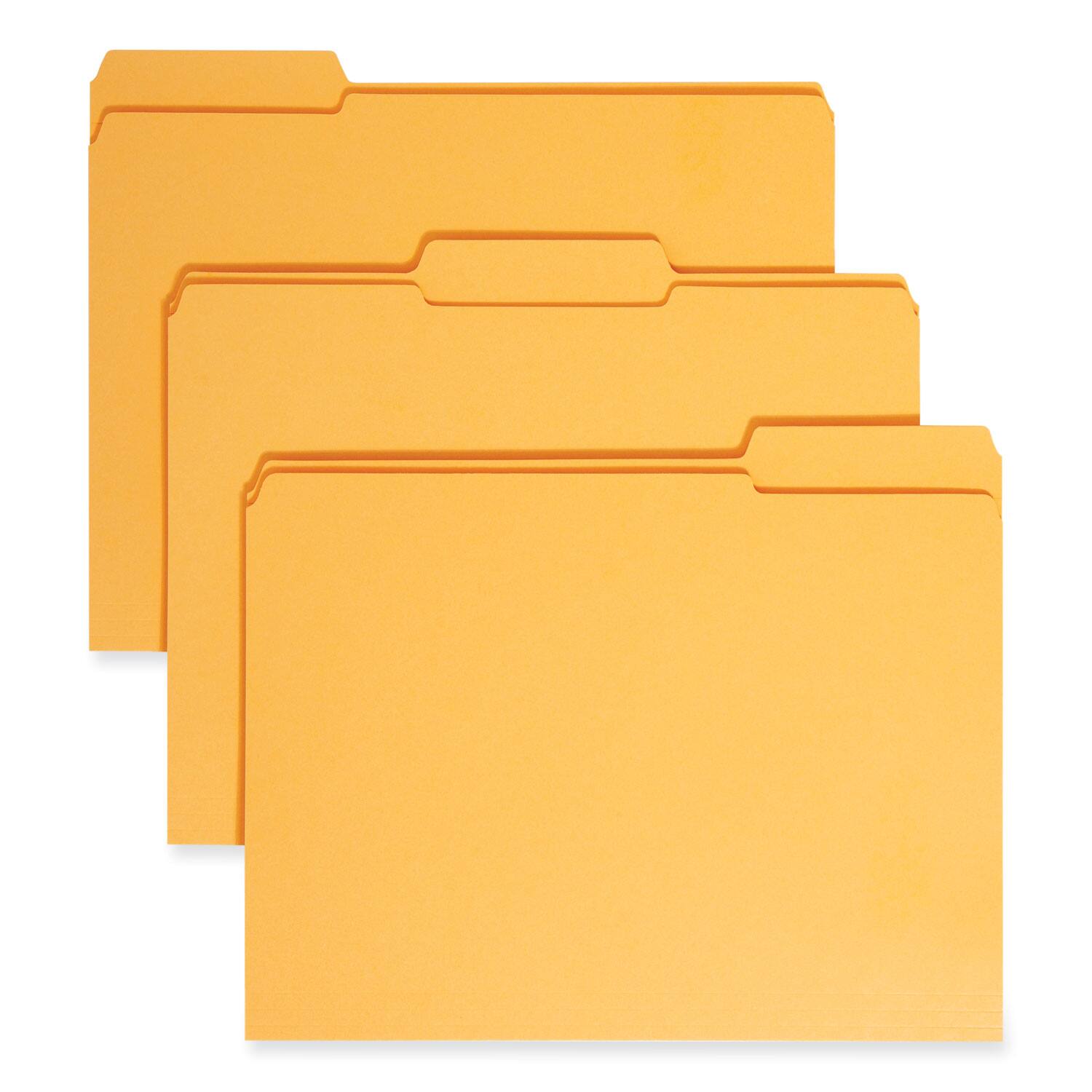 Front. Smead Manufacturing - Reinforced Top Tab Colored File Folders, 1/3-Cut Tabs: Assorted, Letter Size, 0.75" Expansion, Goldenrod, 100/Box.