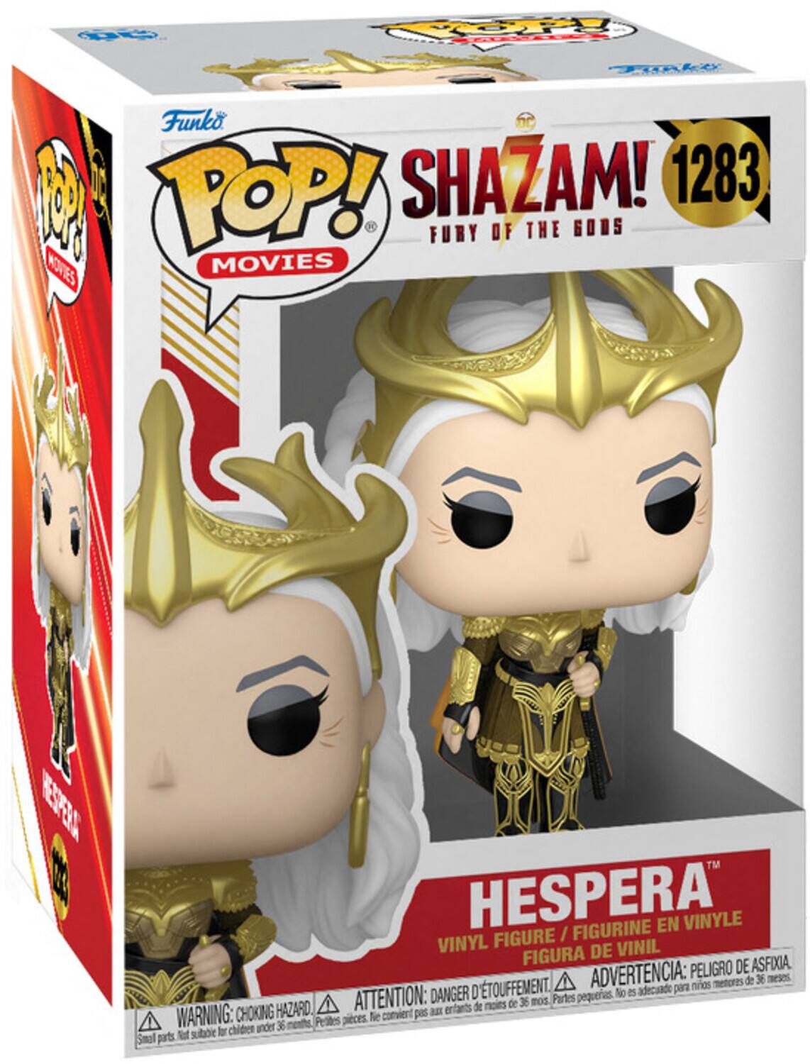 Funko, DC, POP!, SHAZAM!, 1283, FURY OF THE GODS, MOVIES, HESPERA, FIGURINE EN VINYLE, FIGURE / VINYL, FIGURA DE VINIL, ASFIXIA, ADVERTENCIA: PELIGRO DE ASFIXIA, ATTENTION: DANGER D'ETOUFFEMENT, WARNING: CHOKING HAZARD, Partes pequeñas. No es adecuado para niños menores de 36 meses. Petites pièces. Ne chiden aux enfants.