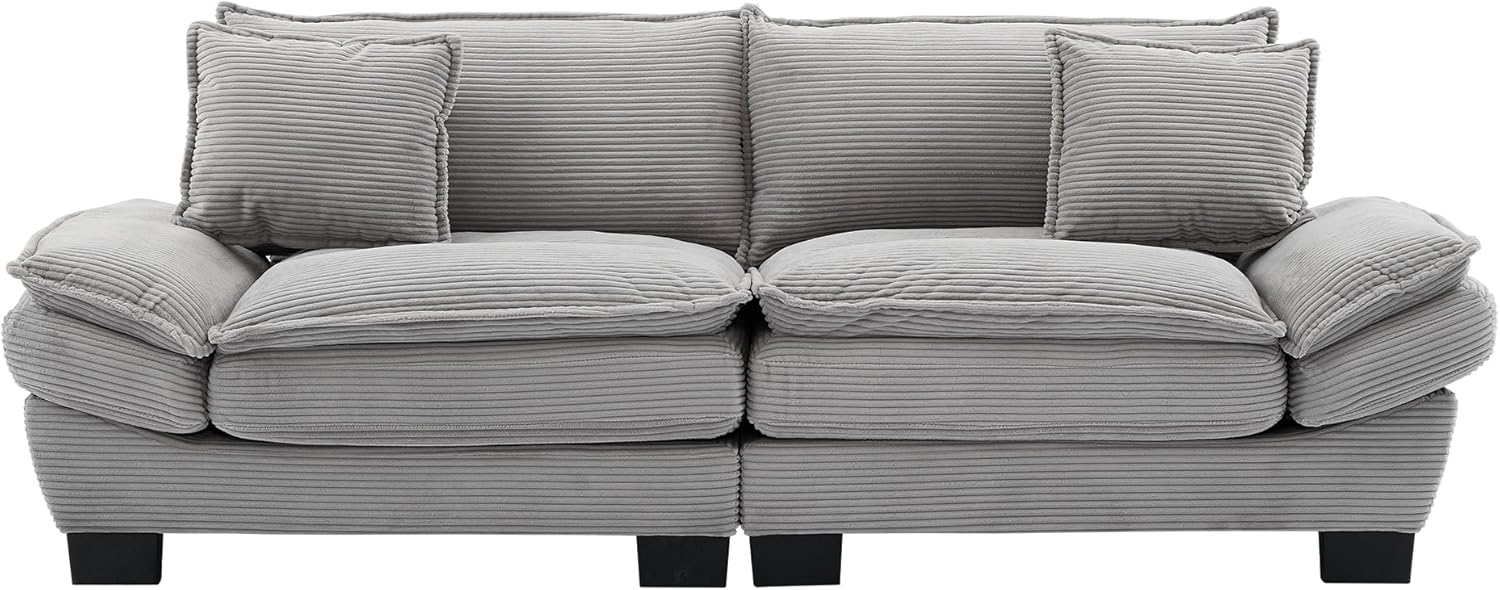 Alt View 3. Trinkets Crazed - 84" Cloud Corduroy Loveseat Sofa, Modern Comfy Upholstered 2 Seater Sofa Deep Seat Sofa with 2 Throw Pillows - light gray.