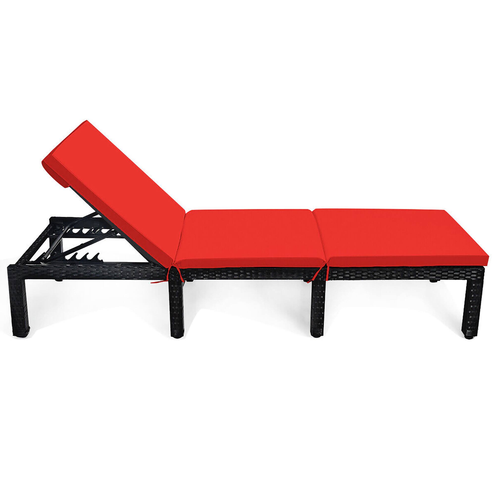 Alt View 6. Gymax - Gymax 2PCS Patio Lounge Chair Rattan Chaise w/ Adjustable Red & Off White Cushioned - Red/Off white.