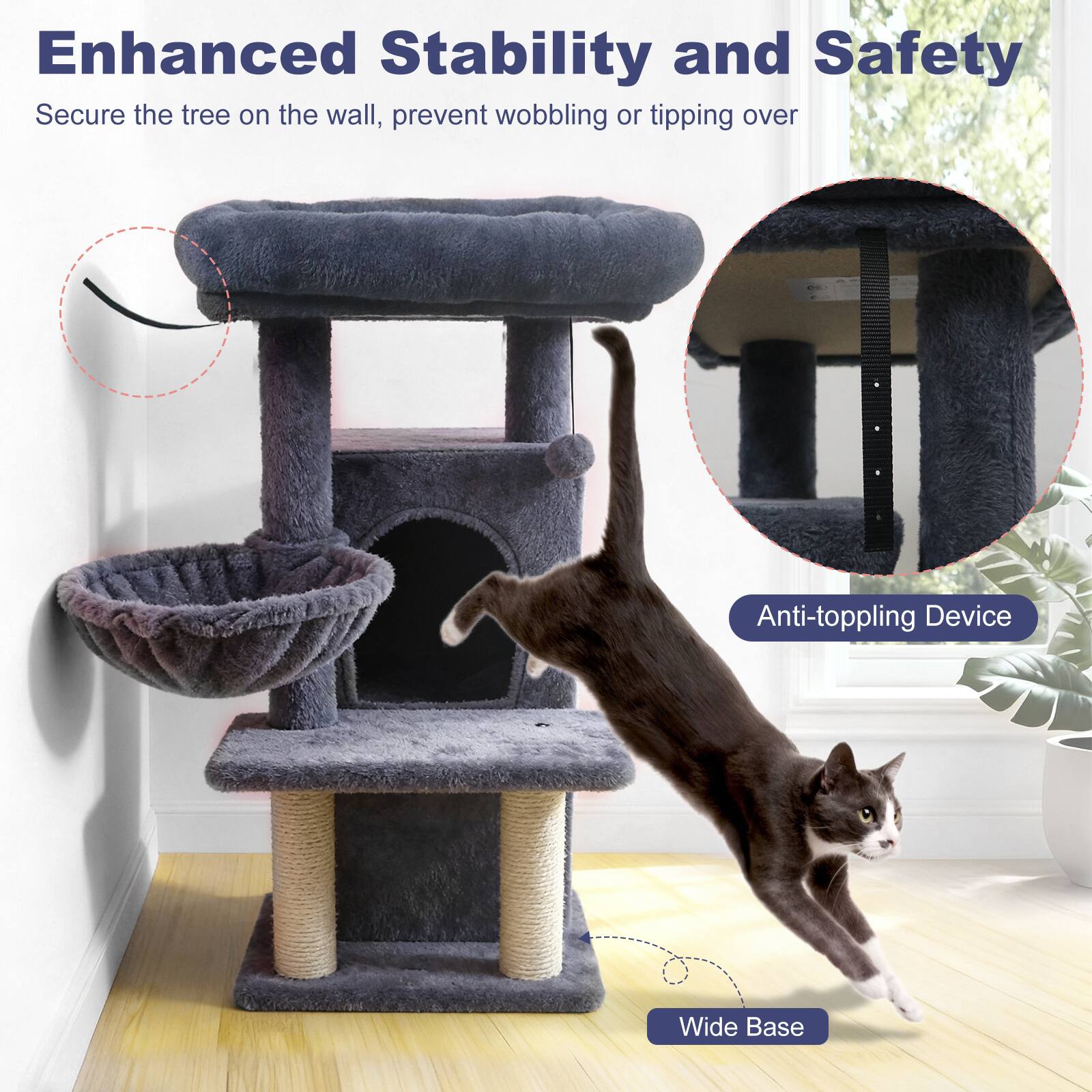 Enhanced Stability and Safety

Secure the tree on the wall, prevent wobbling or tipping over

Anti-toppling Device

Wide Base