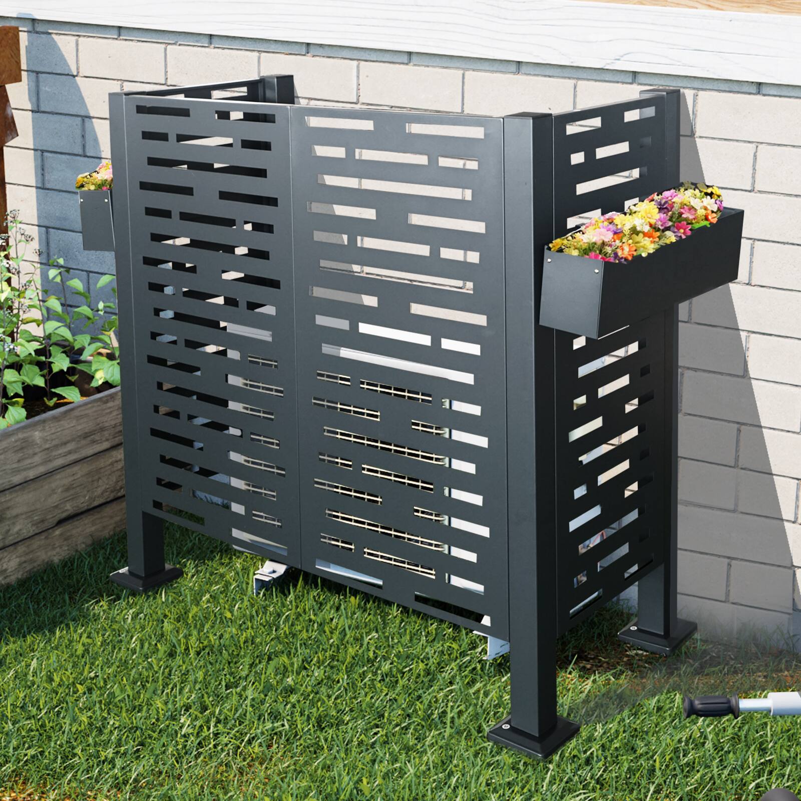 Angle. Mondawe - 4*2 FT Air Conditioner Fence for Outdoor Units - Charcoal.