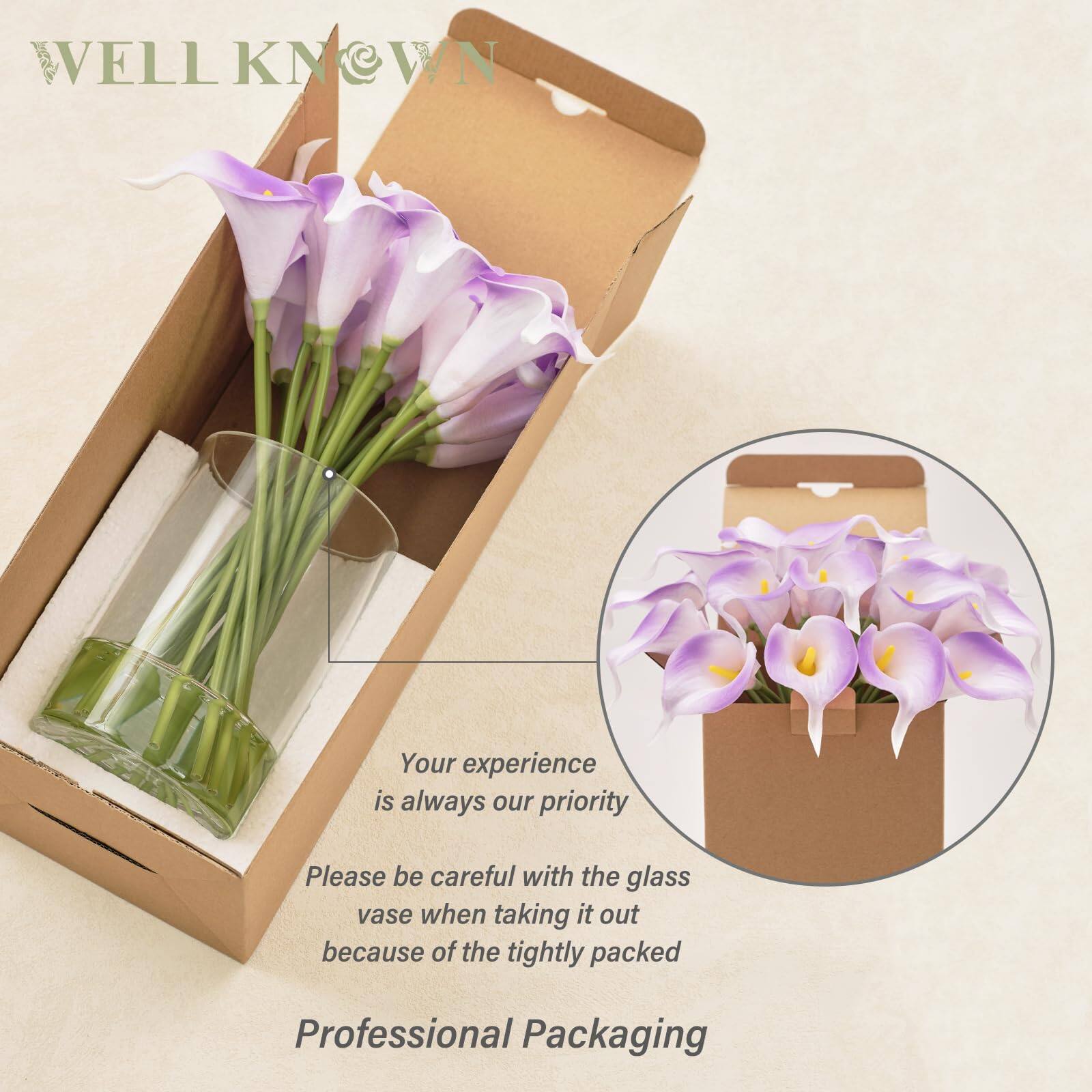 **WELL KNOWN**

Your experience is always our priority

Please be careful with the glass vase when taking it out because of the tightly packed

Professional Packaging