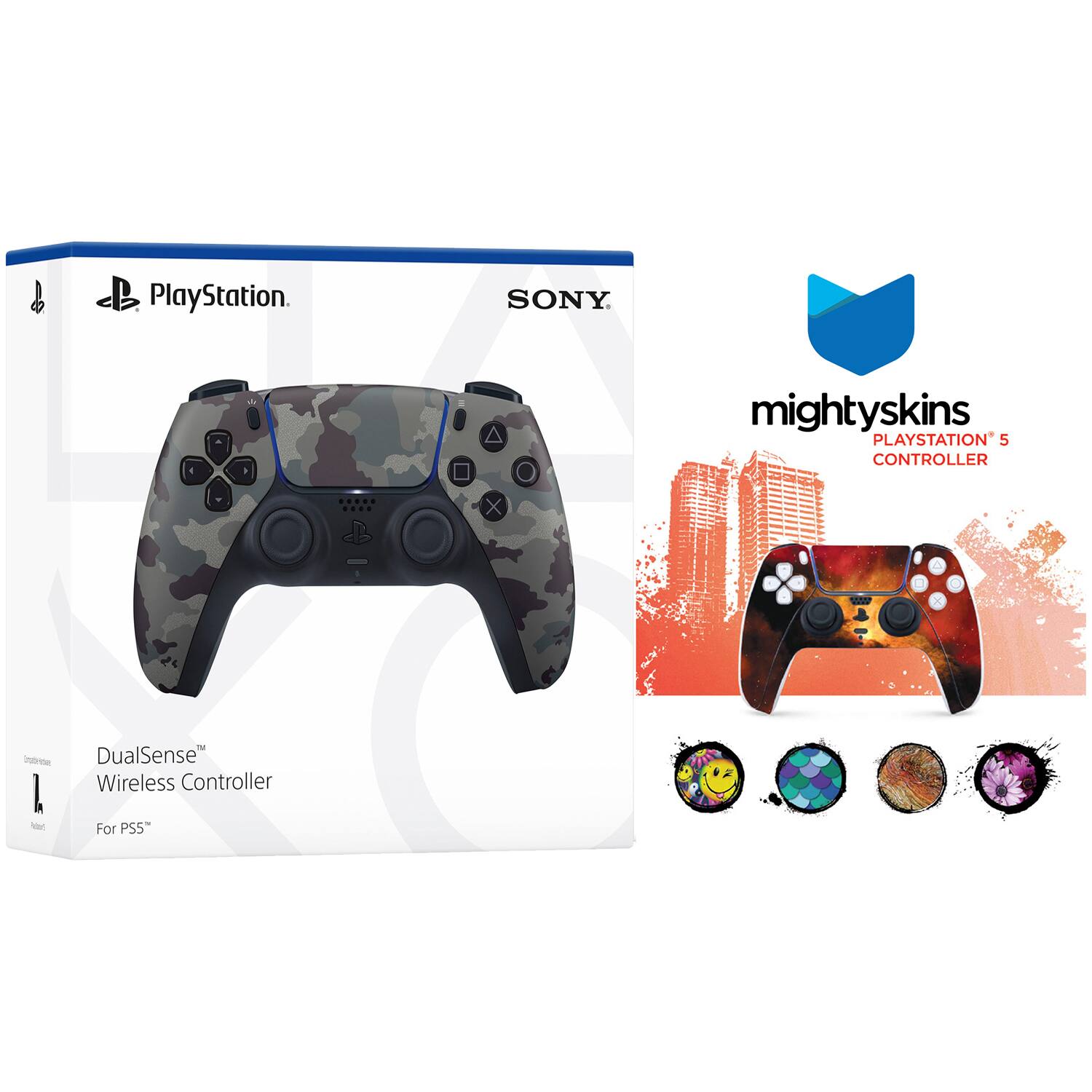 Sony - PlayStation 5 DualSense Wireless Controller with MightySkins Custom Decal Skin Voucher - Gray Camo