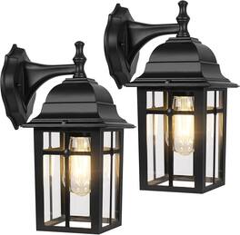Nordic Hygge - 2-Pack Outdoor Wall Lanterns, Exterior Wall Sconce Light Fixture, Waterproof Anti-Rust Aluminum Porch Lights - Black