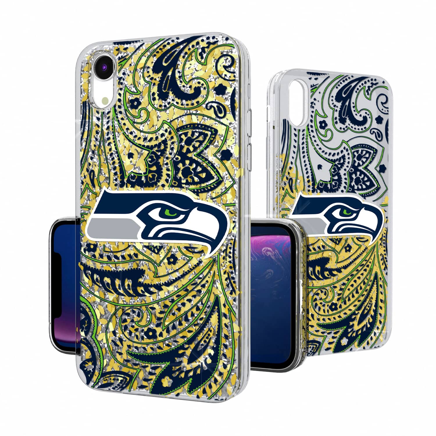 Keyscaper - NFL - Seattle Seahawks iPhone Paisley Design Glitter Case - 14 Pro Max - Multicolor
