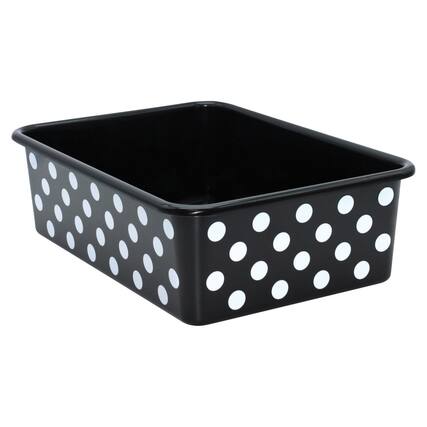 Front. Teacher Created Resources - Teacher Created Resources White Polka Dots on Black Large Plastic Storage Bin.