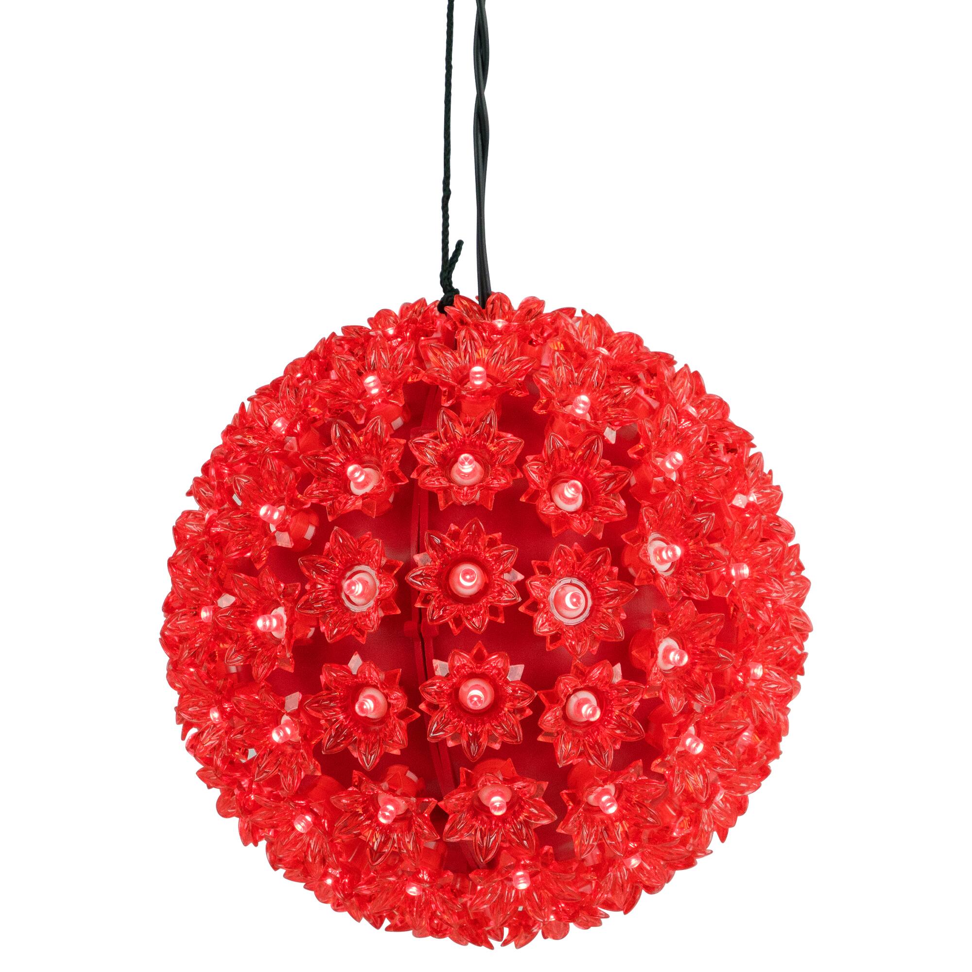 Alt View 1. Northlight - LED Lighted Hanging Starlight Floral Sphere Outdoor Christmas Decoration- 7.5" - Red - Red.