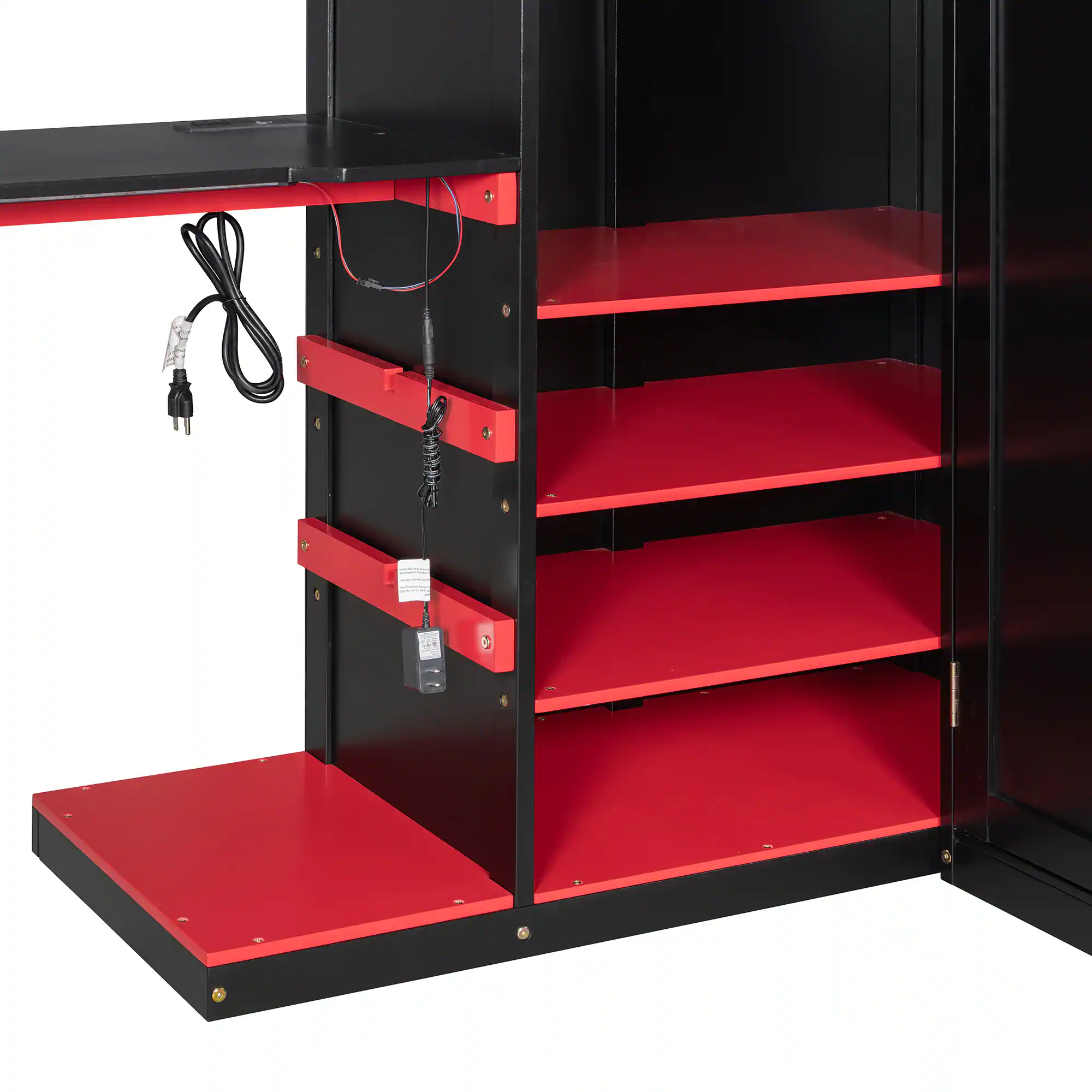 Alt View 1. Anysun - Full Size Wood Loft Bed with Desk, Multi-storage Shelves,USB and RGB Light - Red.