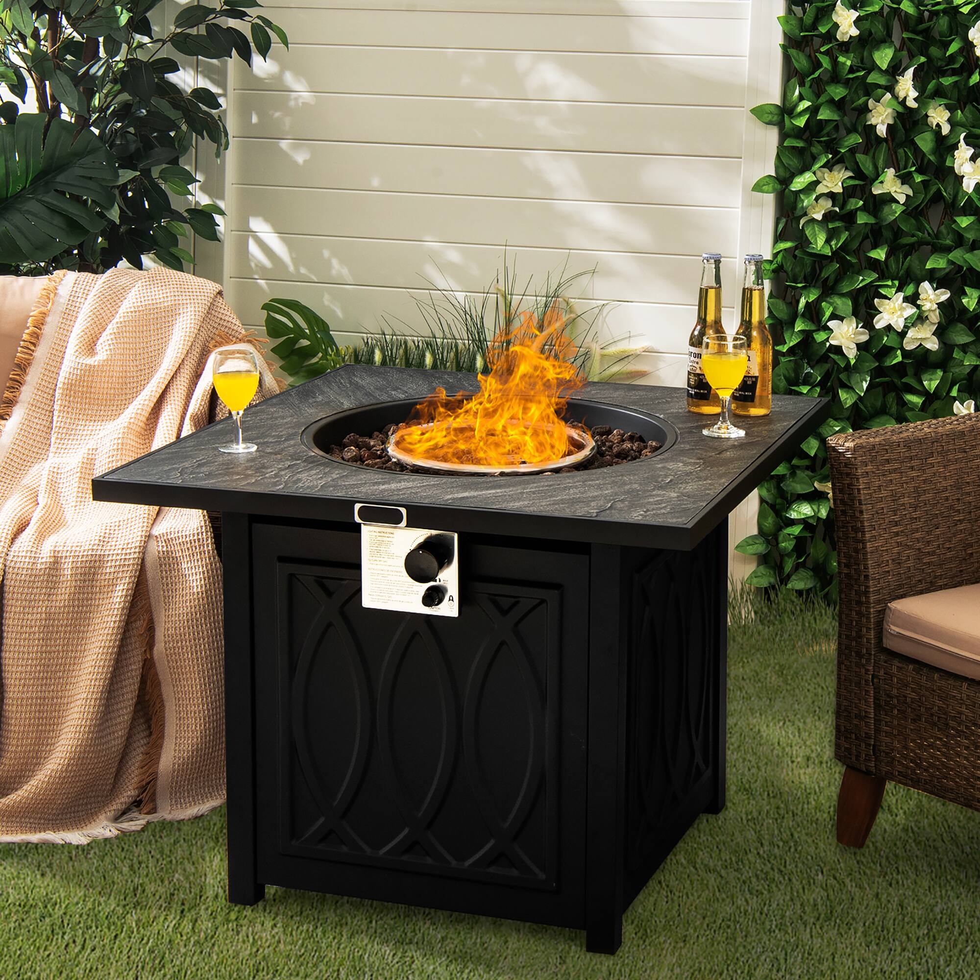 Alt View 1. Costway - Costway 32" Propane Fire Pit Table Square Tabletop w/Lava Rocks Cover 50,000 BTU - Black.
