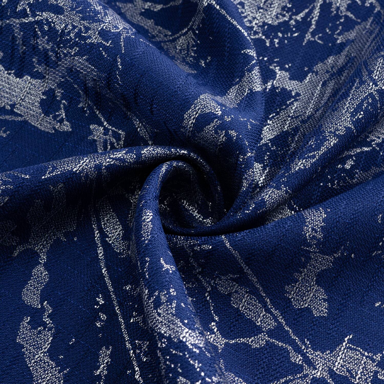 Left. RT Designers Collection - RT Designers Collection Brighton Foil Jacquard Polyester Window Curtain Grommet Panel 52" x 84" Navy - Navy.