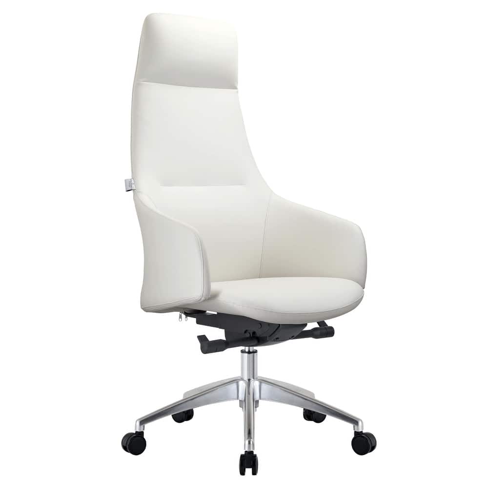 LeisureMod - Celeste High-Back Office Chair in Upholstered Leather with Iron Frame Swivel and Tilt for Desk, Study and Home Office - White