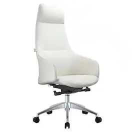 LeisureMod - Celeste High-Back Office Chair in Upholstered Leather with Iron Frame Swivel and Tilt for Desk, Study and Home Office - White