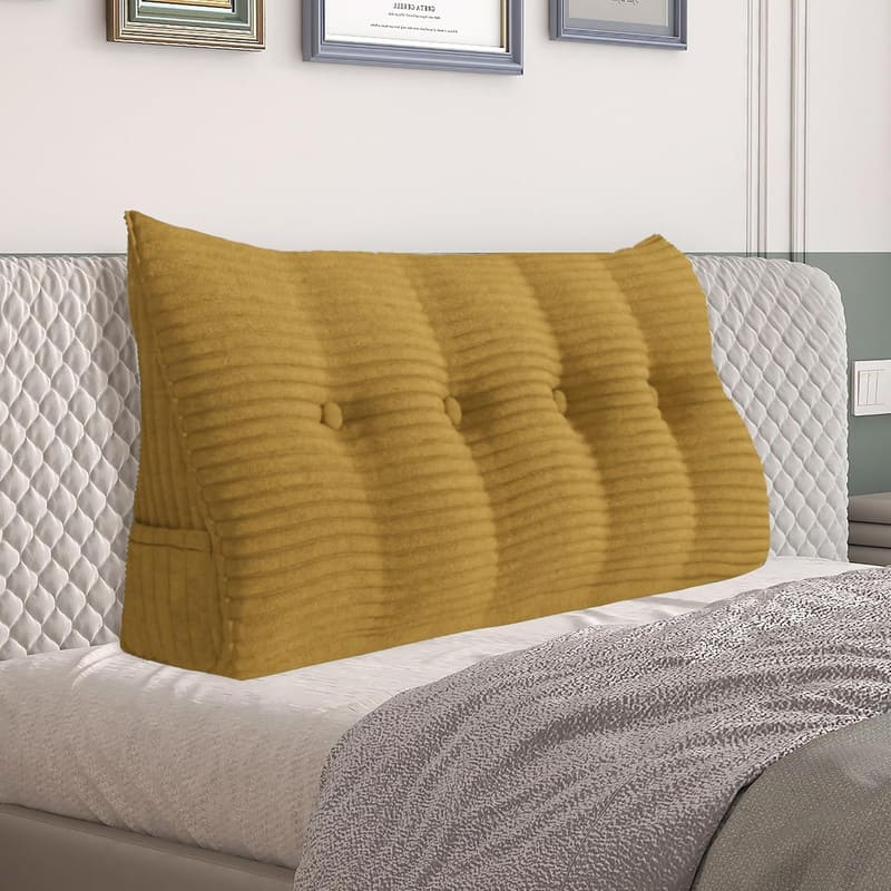 wowmax - Wedge Pillow Headboard for Full - Reading Bolster with Removable Cover - Yellow