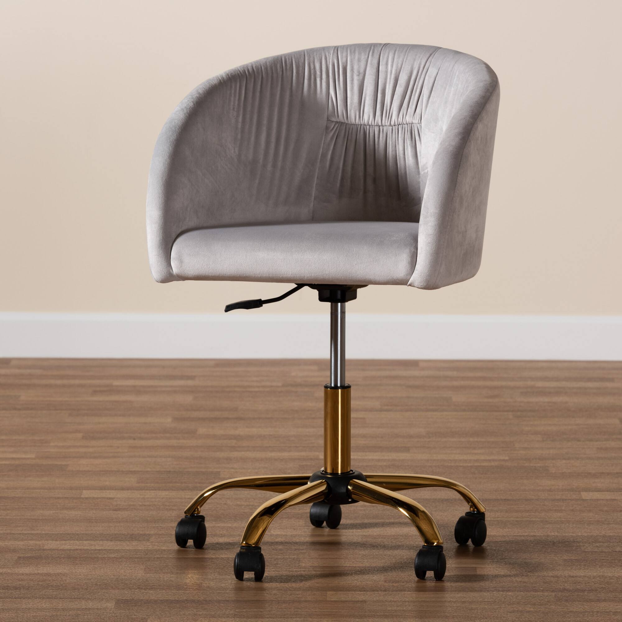 Alt View 7. Baxton Studio - Ravenna Contemporary Glam and Luxe Velvet Fabric and Metal Swivel Office Chair - Grey/Gold.