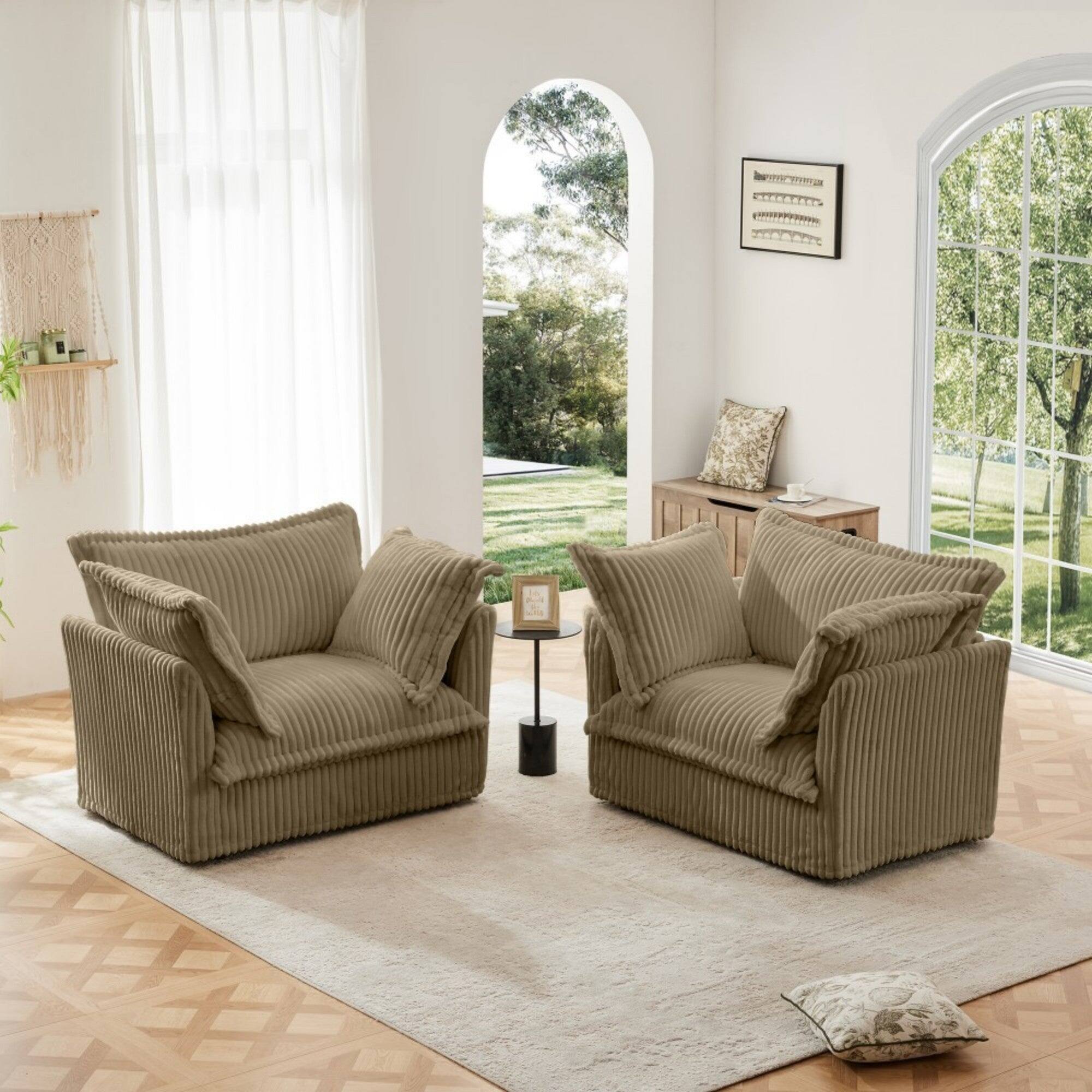Alt View 2. Boyel Living - Set of 2 Slipcovered Deep Seat Armchairs with Large Cushions - Camel.