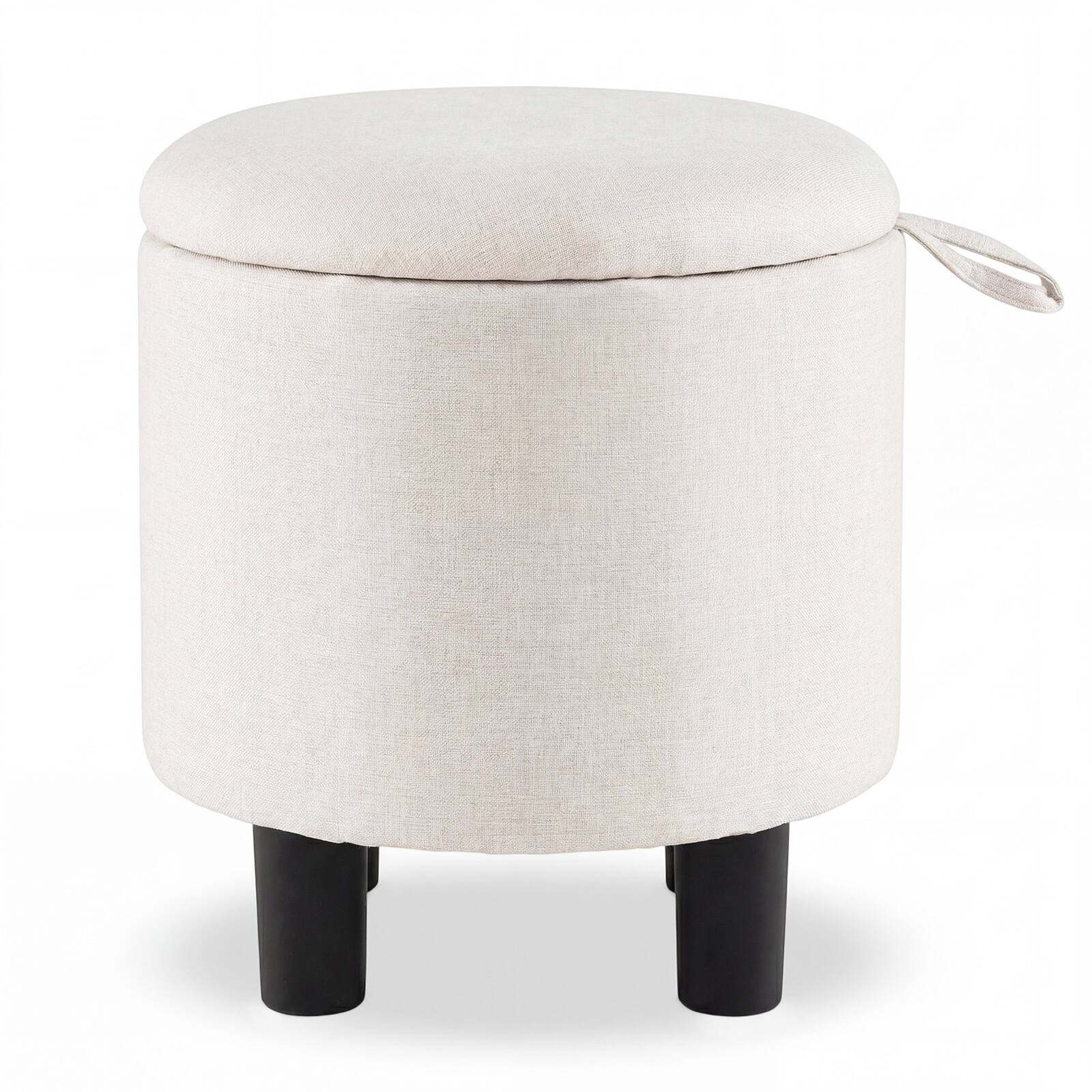 Alt View 9. Gymax - Gymax Round Storage Ottoman Linen Fabric Upholstered Footrest Stool w/ Removable Lid Beige - Beige.