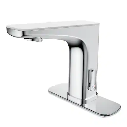 Front. Mondawe - Dual-Sensor Touchless Bathroom Sink Faucet with Temperature Display - Chrome.