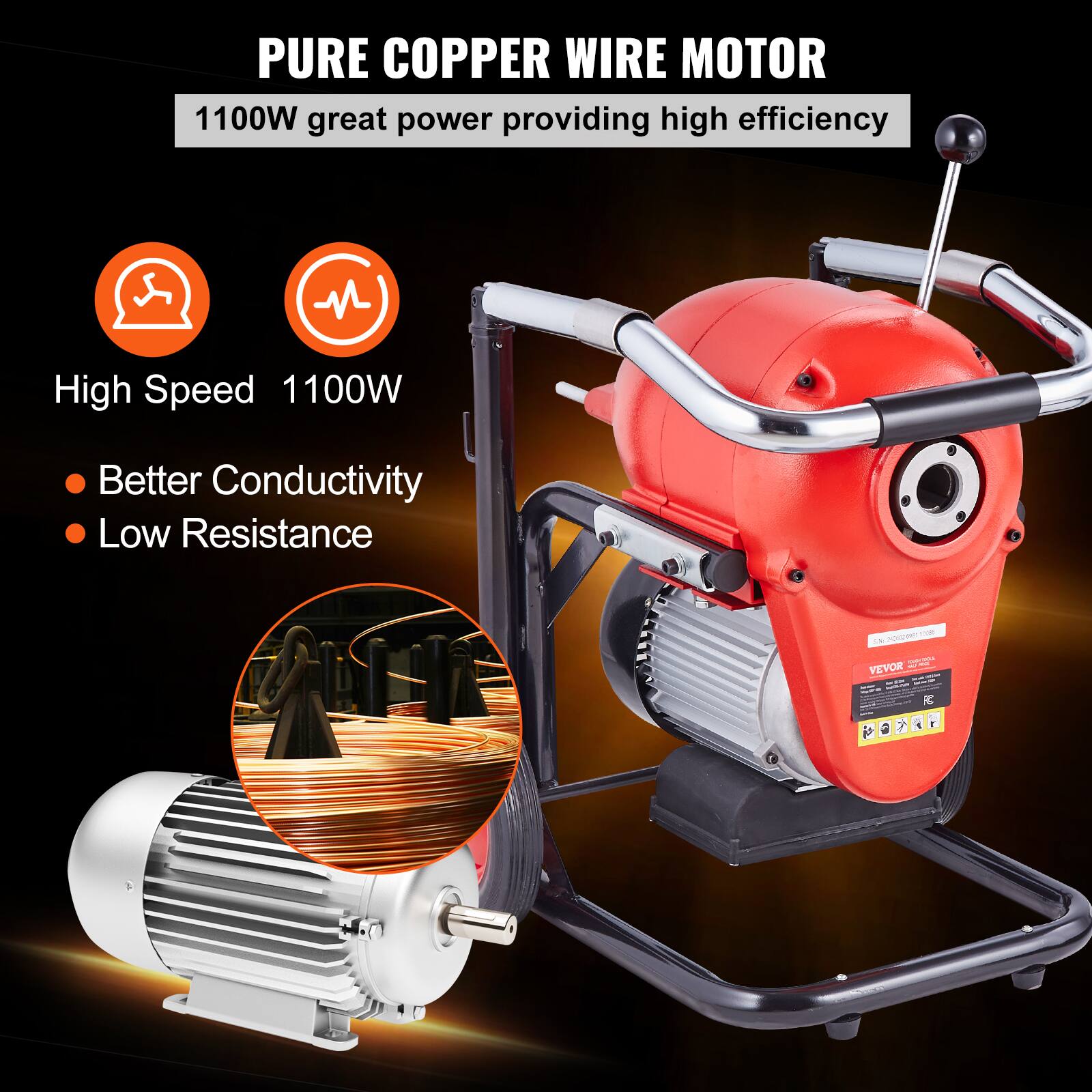 PURE COPPER WIRE MOTOR
1100W great power providing high efficiency
High Speed 1100W
Better Conductivity
Low Resistance
VEVOR KC 4