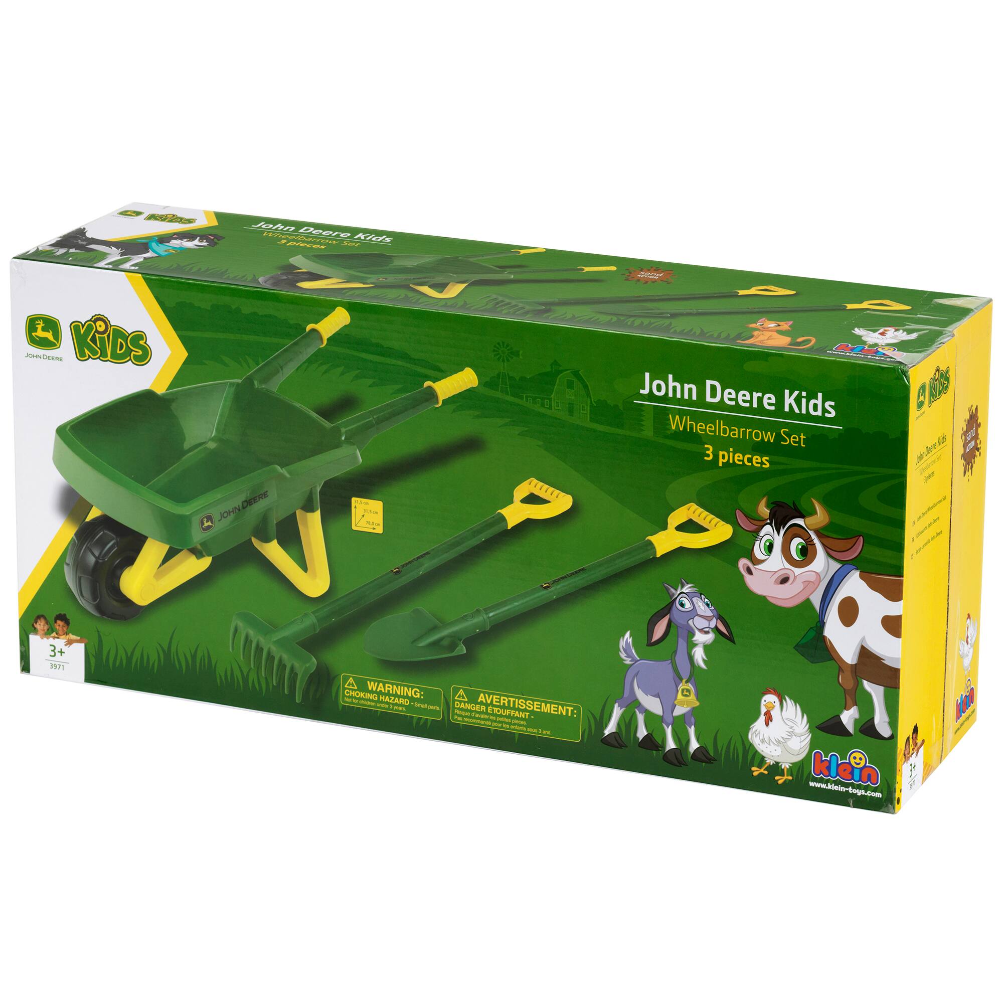 John Deere Kids Wheelbarrow Set - 3 Pieces - Choking Warning - Hazard - Avertissement: Etoyfant - Danger.