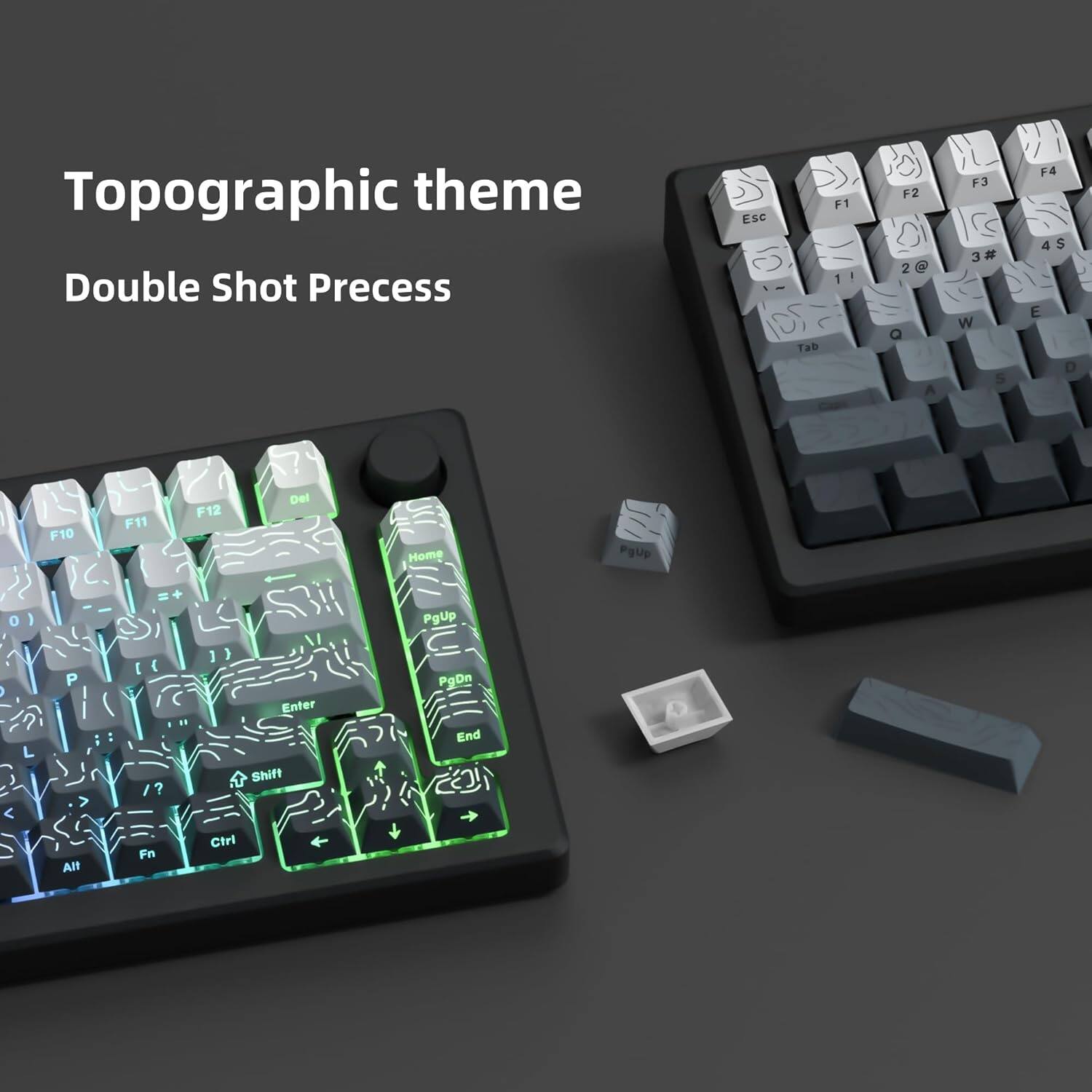 Topographic theme  
Double Shot Precess  

ESC Tab F1 1 I F2 2 @ Q A F3 3 # W S F4 4 $ E D F10 F11 F12 Del Home PgUp O ) M PgUp L , < P > Alt [ { 1 C I Fn ) Enter Shift Ctrl PgDn End